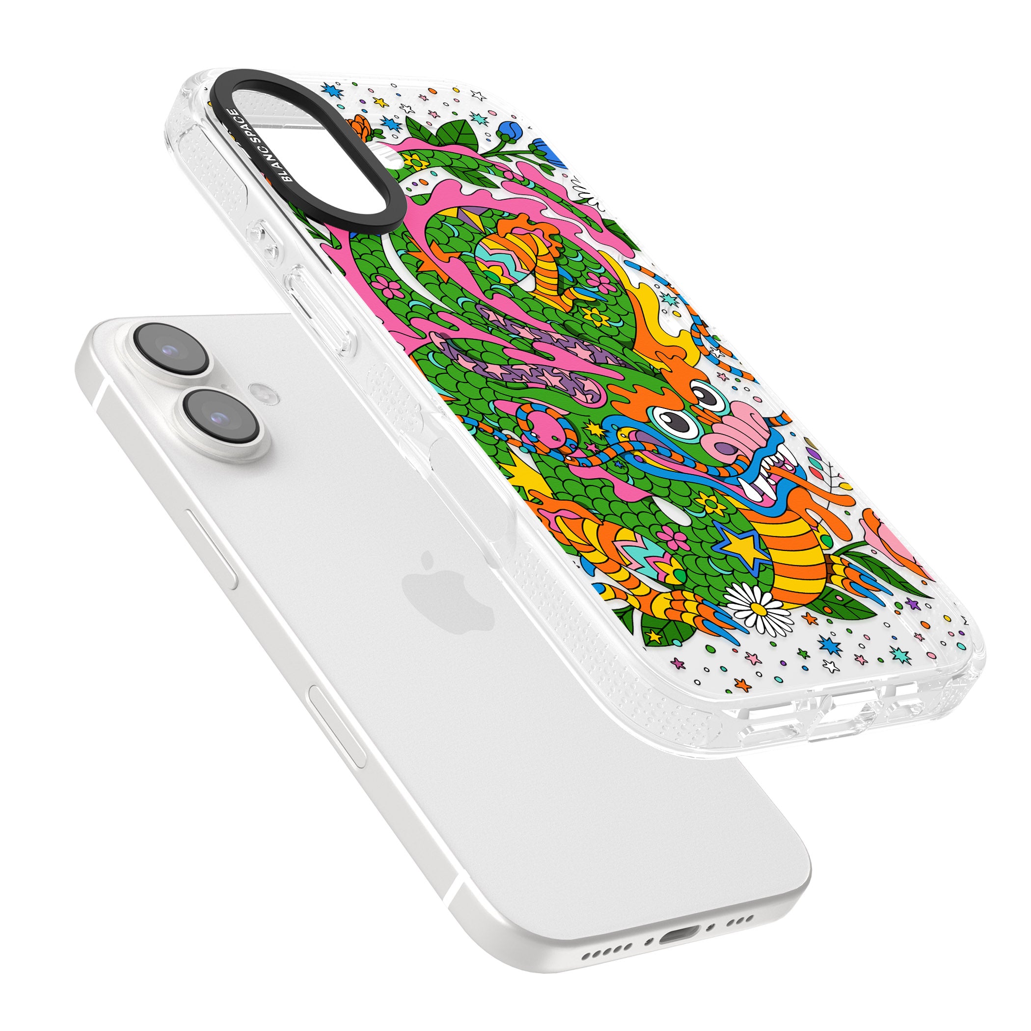 Psychedelic Jungle Dragon iPhone 16 / 16 Plus Clear Case Impact Air - Blanc Space