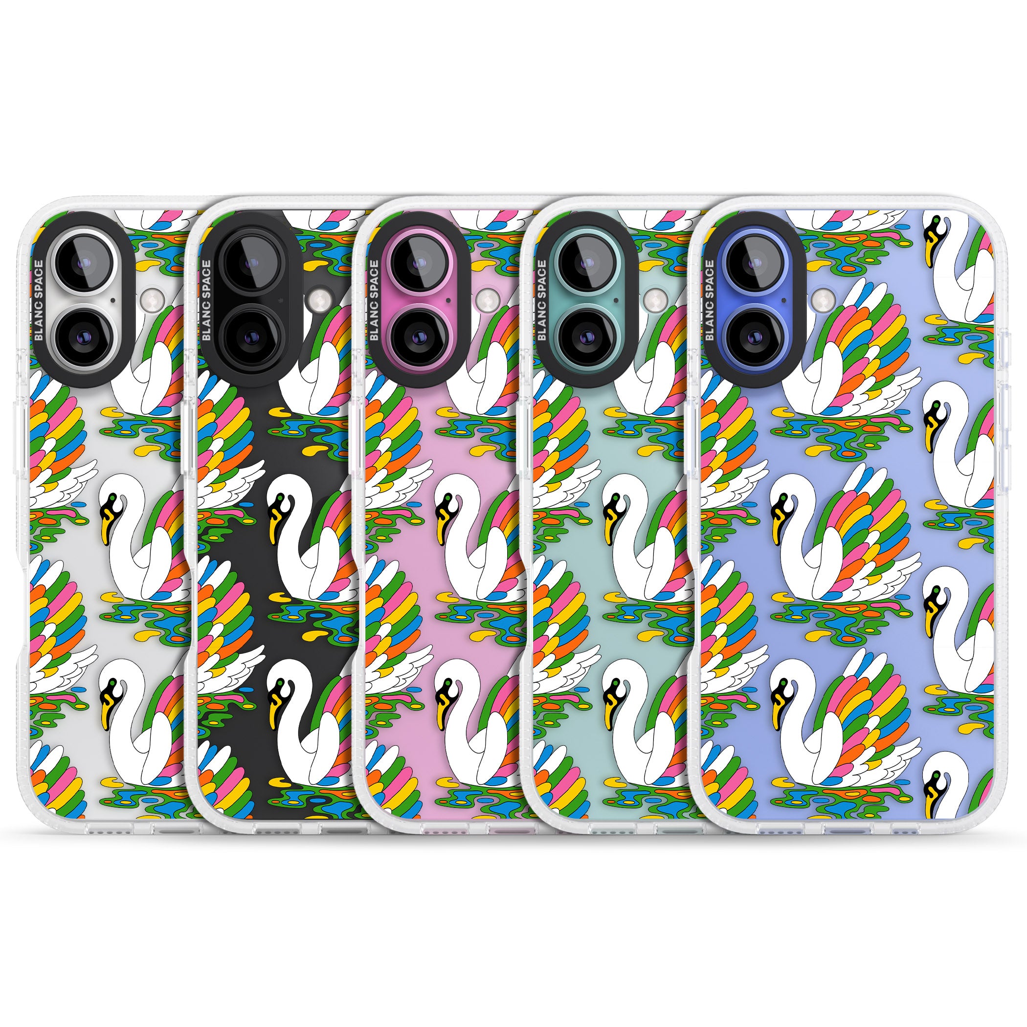 Colourful Swan Pattern iPhone 16 / 16 Plus Clear Case Impact Air - Blanc Space