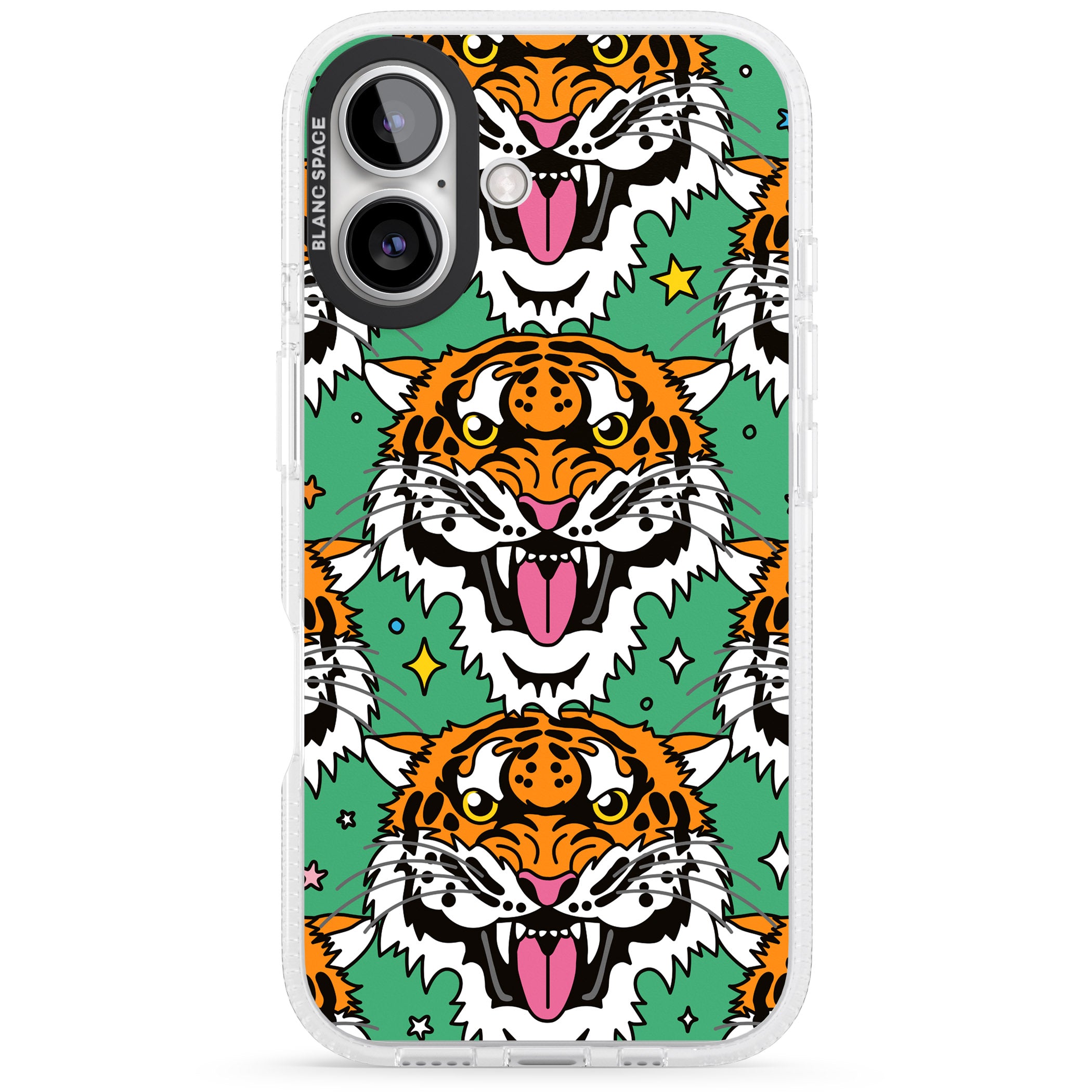 Fierce Jungle Tigers (Green) iPhone 16 / 16 Plus Clear Case Impact Air - Blanc Space