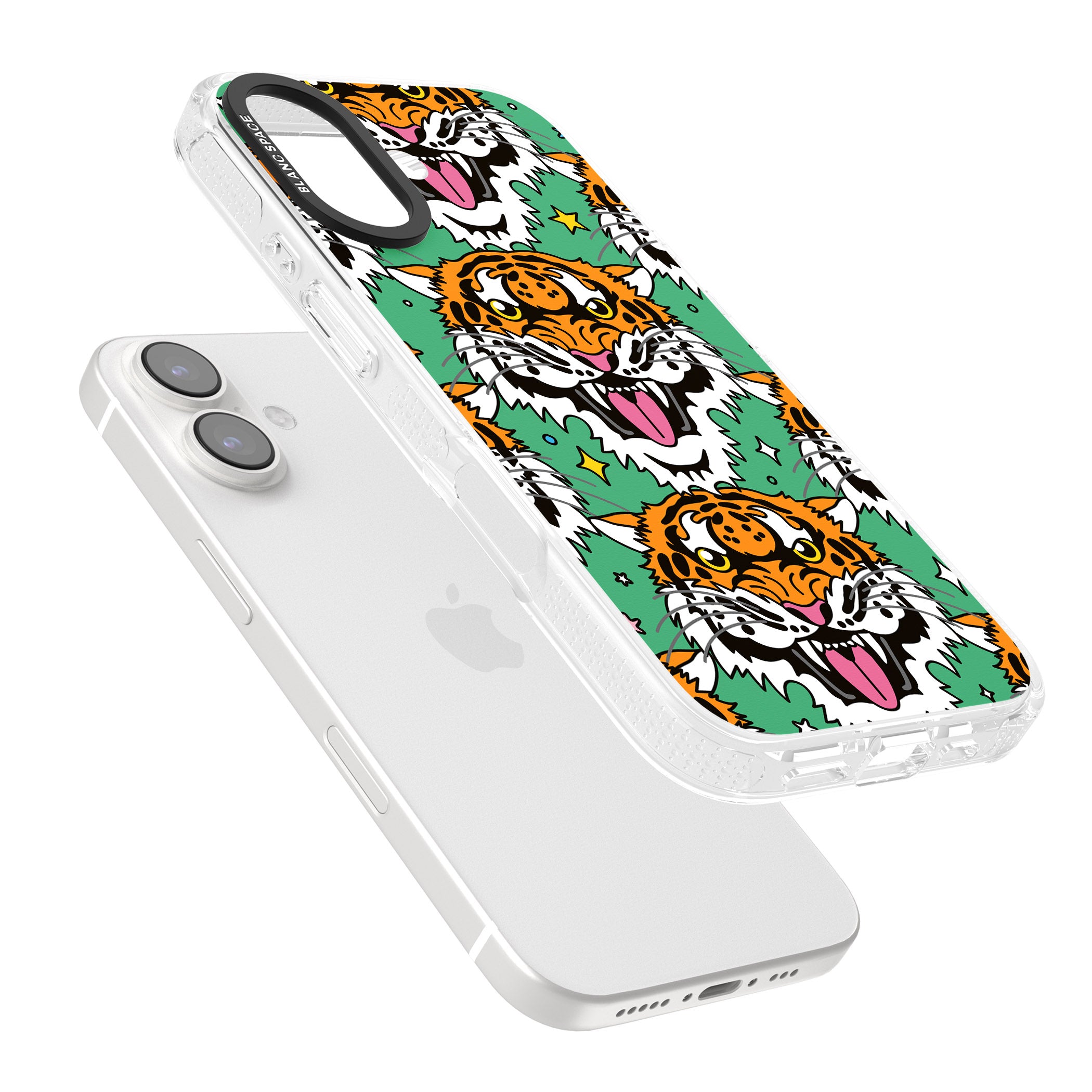 Fierce Jungle Tigers (Green) iPhone 16 / 16 Plus Clear Case Impact Air - Blanc Space