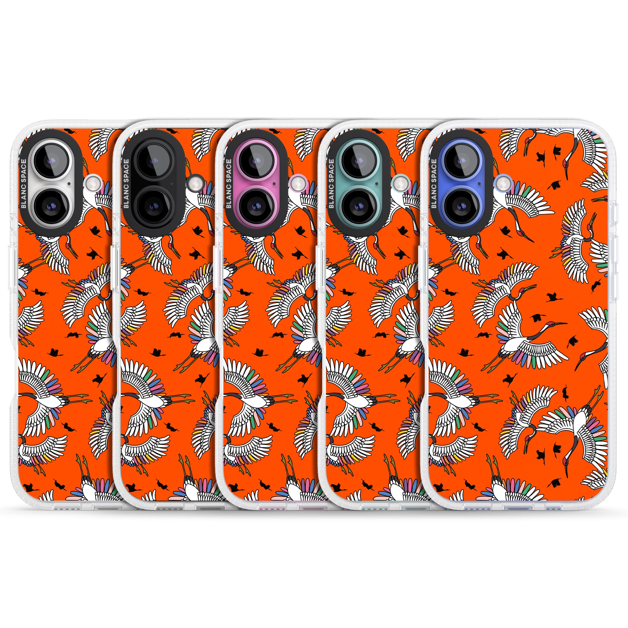 Colourful Crane Pattern (Orange) iPhone 16 / 16 Plus Clear Case Impact Air - Blanc Space