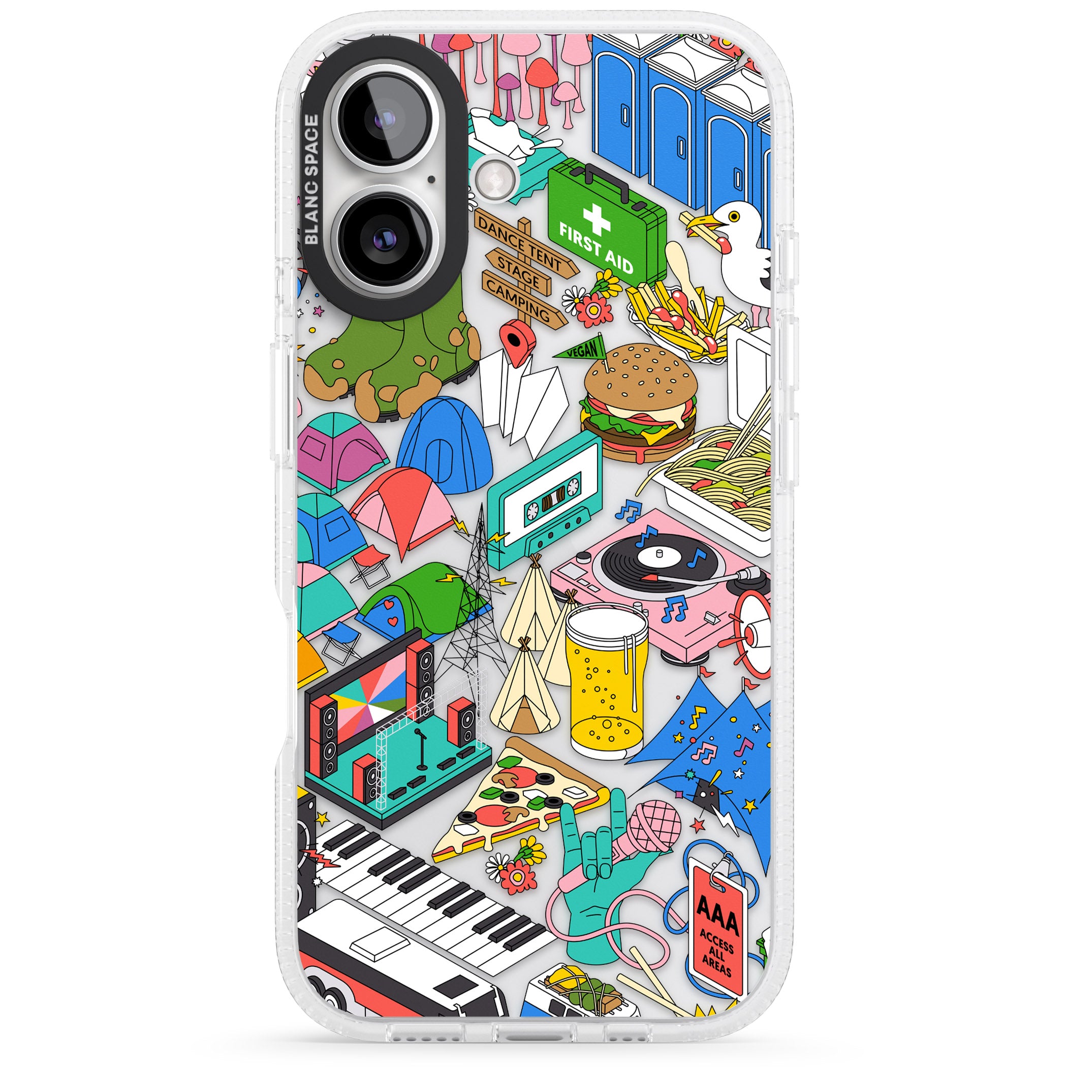 Festival Frenzy iPhone 16 / 16 Plus Clear Case Impact Air - Blanc Space