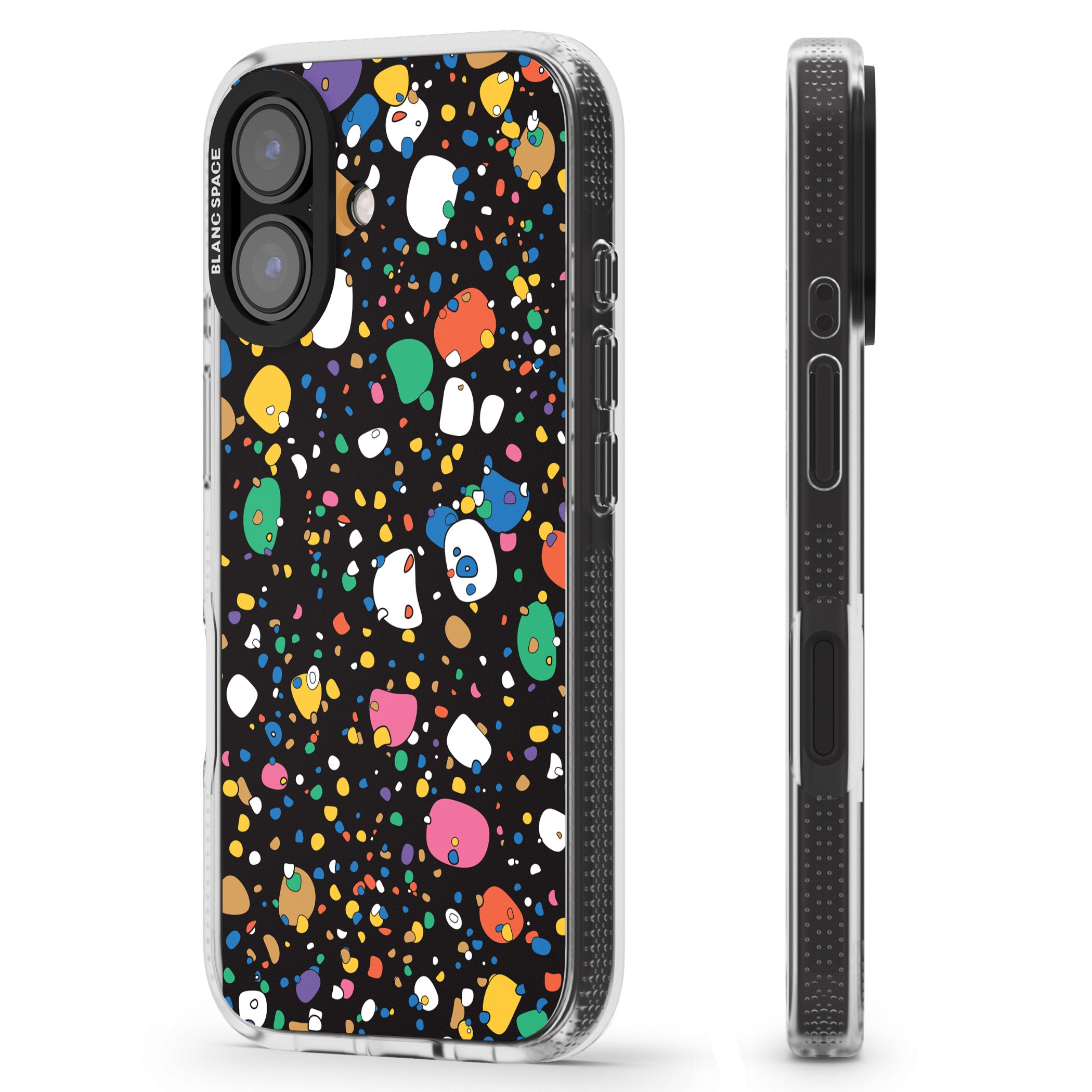 Colourful Confetti Pebbles (Black) iPhone 16 / 16 Plus Clear Case Impact Air - Blanc Space