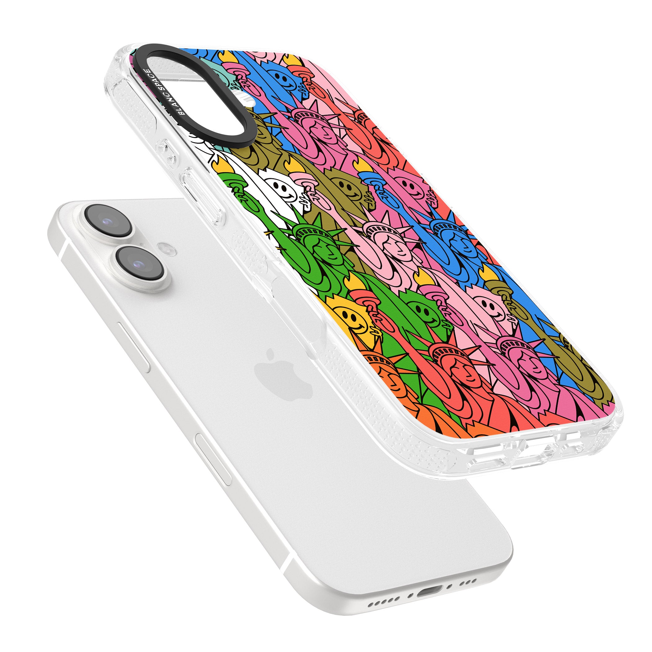 Multicolour Liberty Pattern iPhone 16 / 16 Plus Clear Case Impact Air - Blanc Space