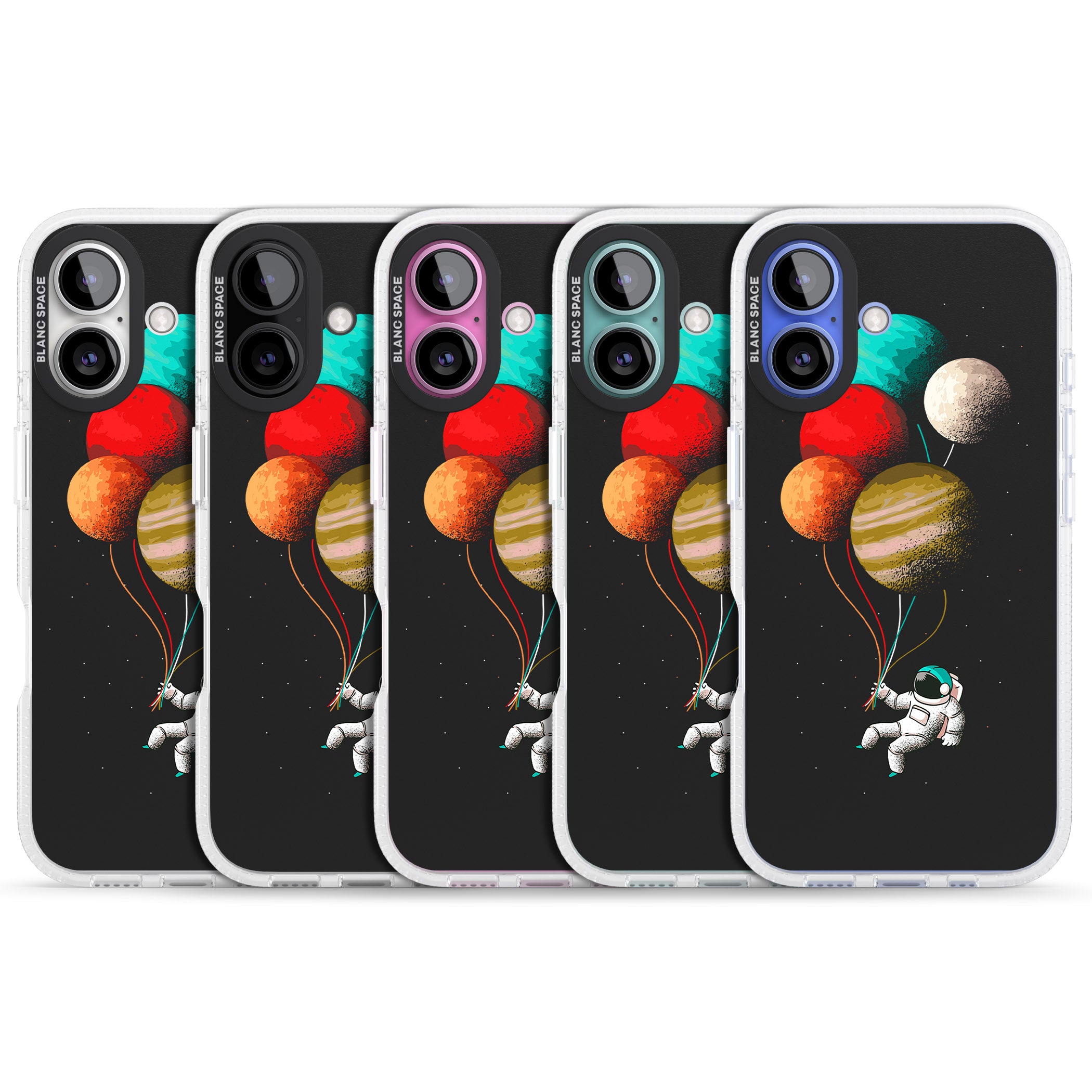 Astronaut Balloon Planets iPhone 16 / 16 Plus Clear Case Impact Air - Blanc Space