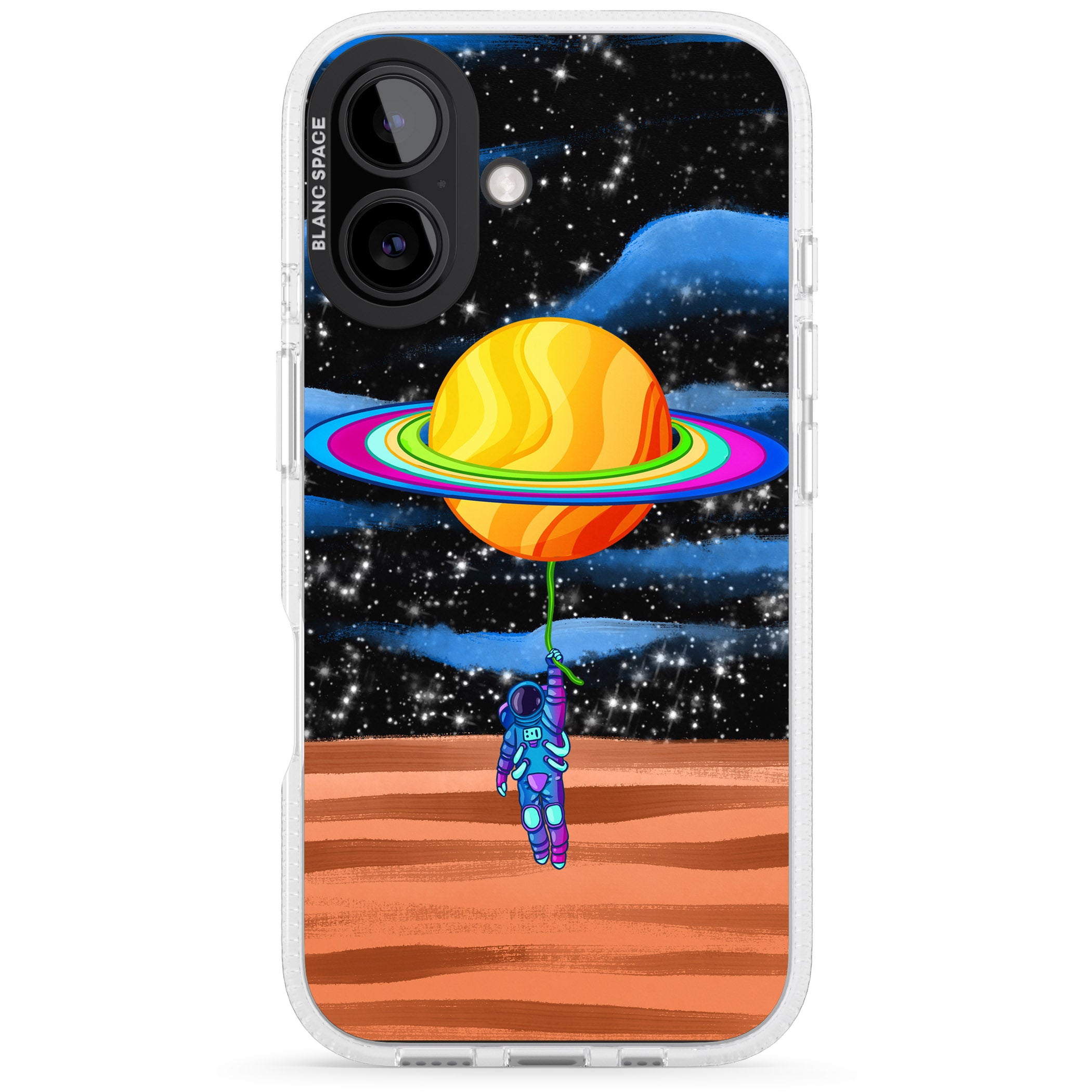 World On Helium iPhone 16 / 16 Plus Clear Case Impact Air - Blanc Space