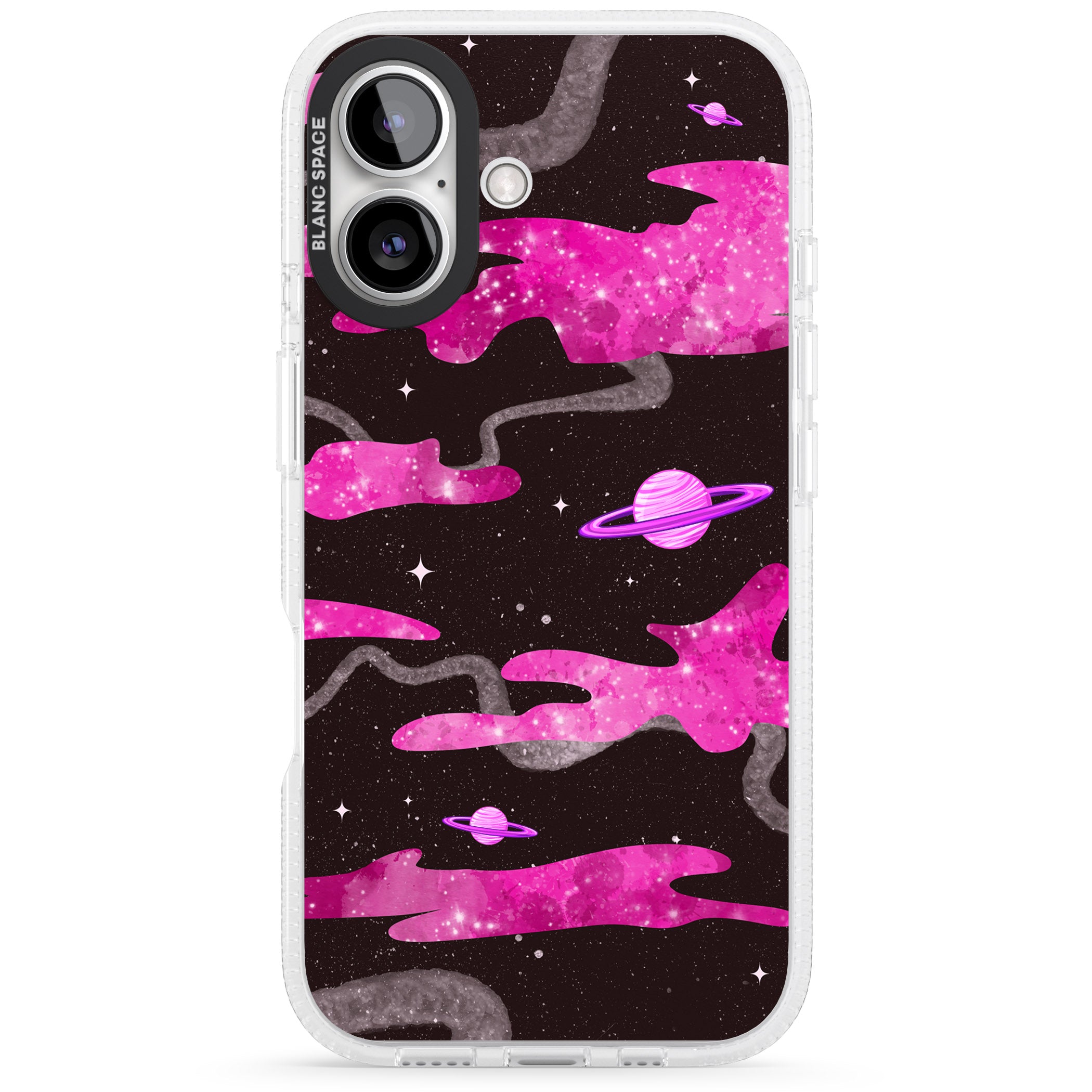 Pink Galaxy iPhone 16 / 16 Plus Clear Case Impact Air - Blanc Space