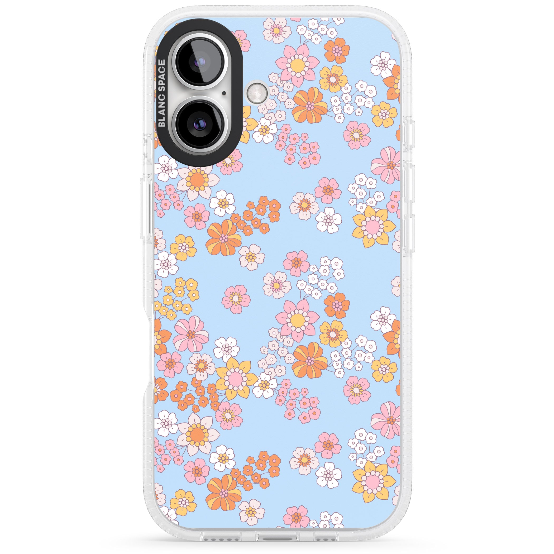 Lake Blue Flower Mix iPhone 16 / 16 Plus Clear Case Impact Air - Blanc Space