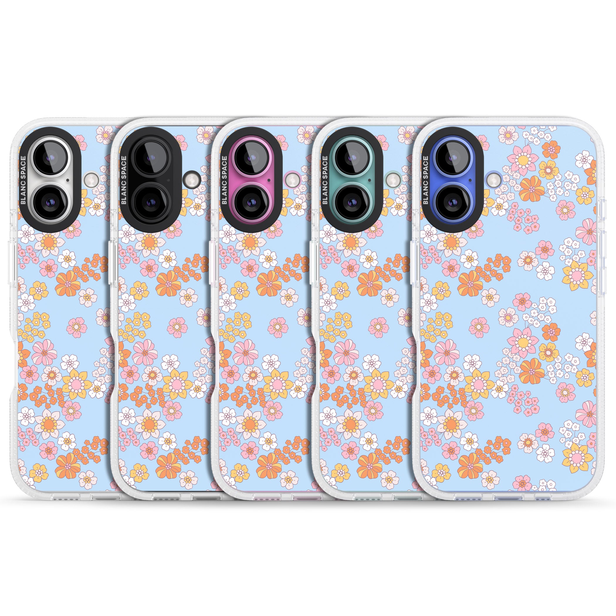 Lake Blue Flower Mix iPhone 16 / 16 Plus Clear Case Impact Air - Blanc Space