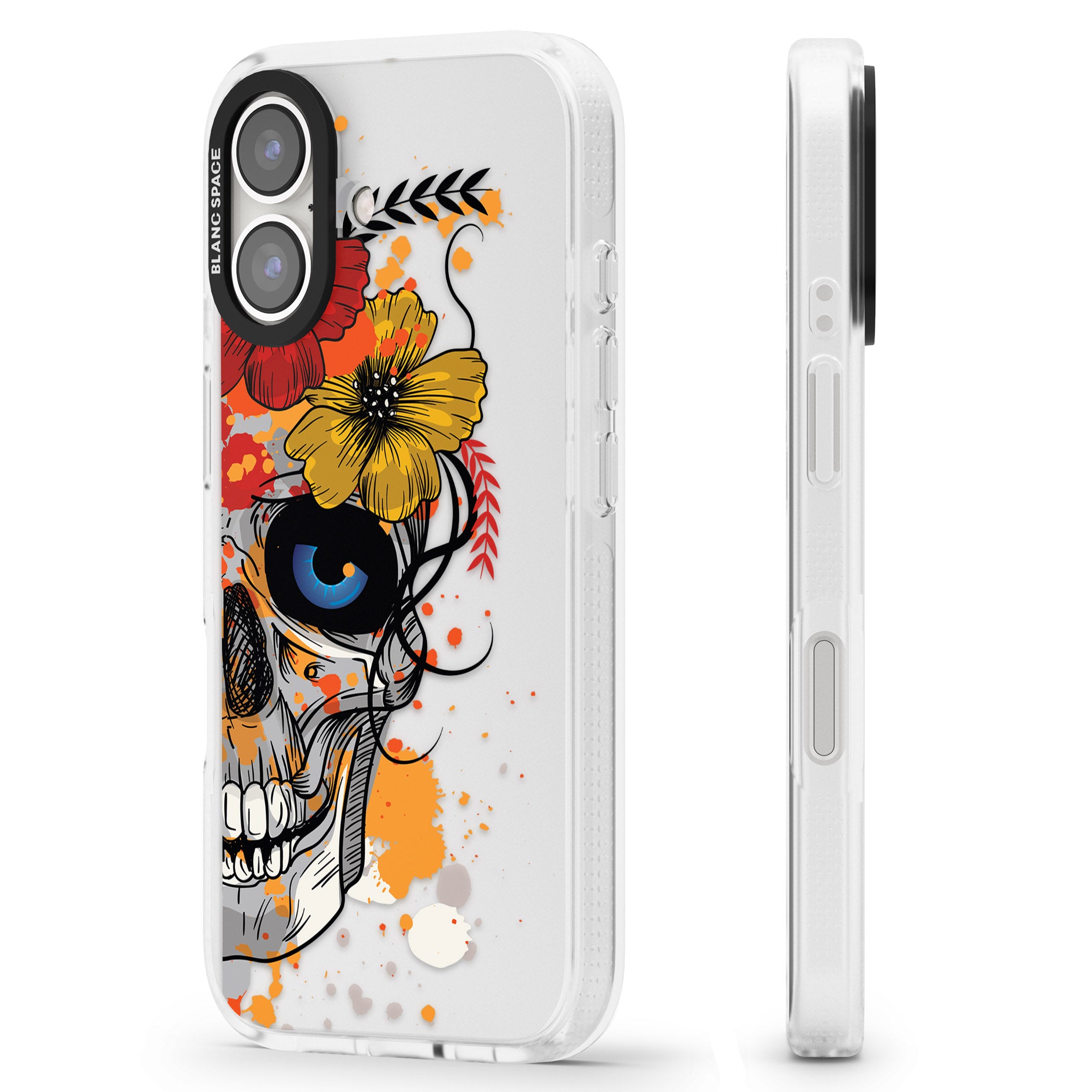 Sugar Skull Flowers iPhone 16 / 16 Plus Clear Case Impact Air - Blanc Space
