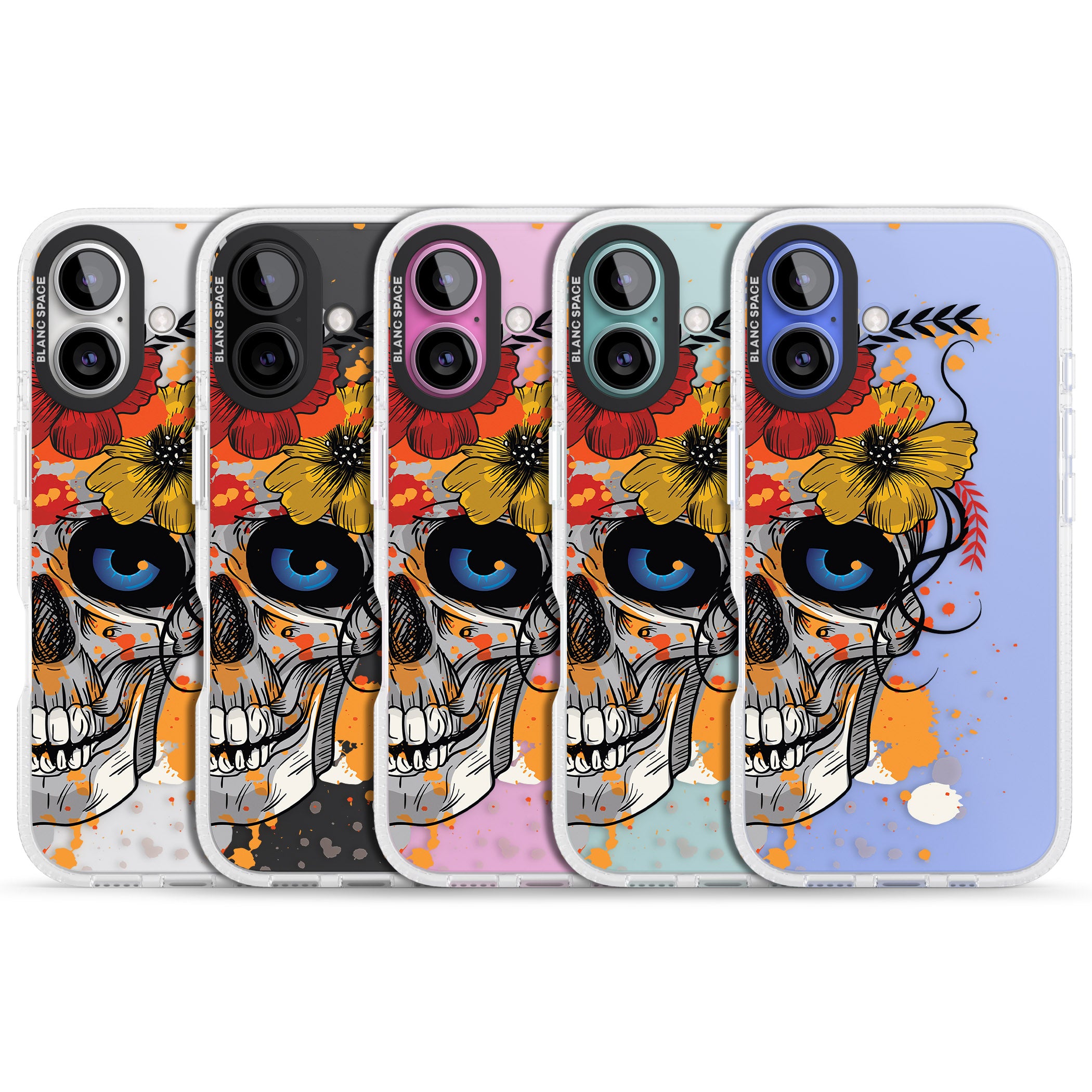 Sugar Skull Flowers iPhone 16 / 16 Plus Clear Case Impact Air - Blanc Space