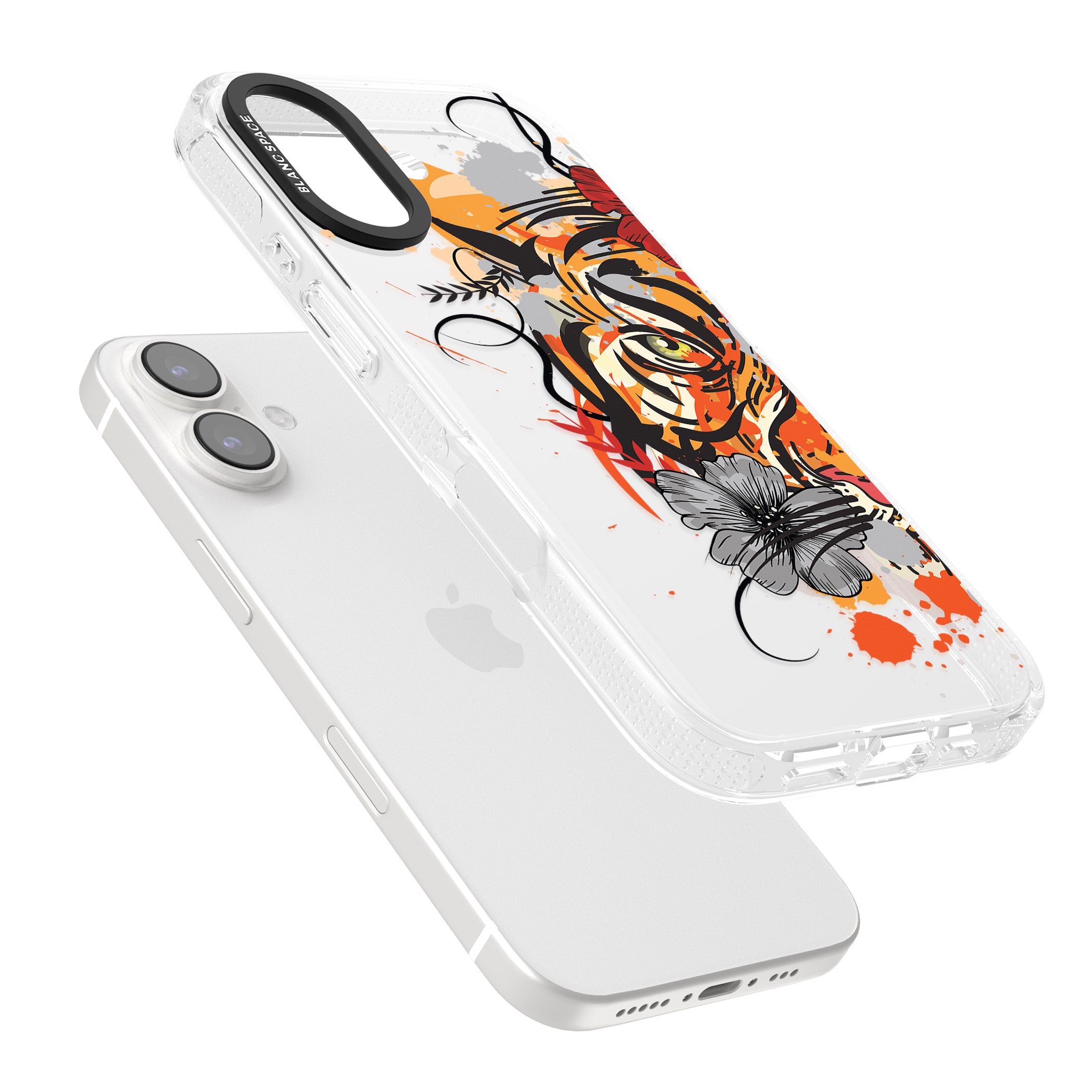 Sugar Skull Tiger iPhone 16 / 16 Plus Clear Case Impact Air - Blanc Space