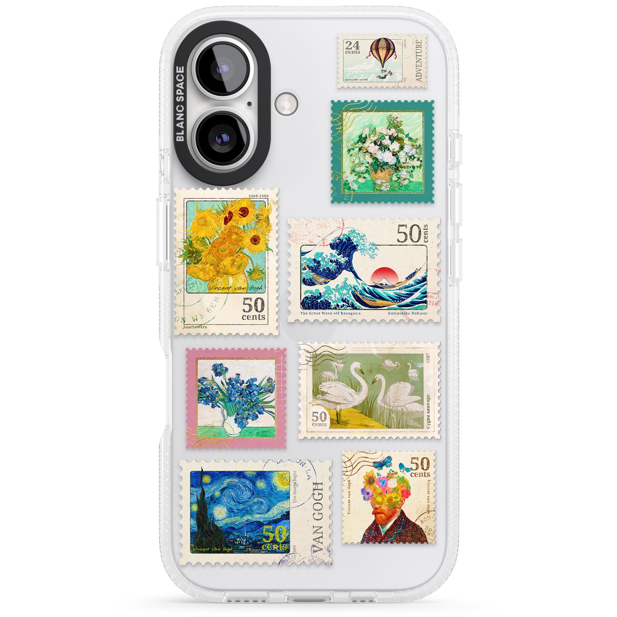 Vintage Art Stamps iPhone 16 / 16 Plus Clear Case Impact Air - Blanc Space