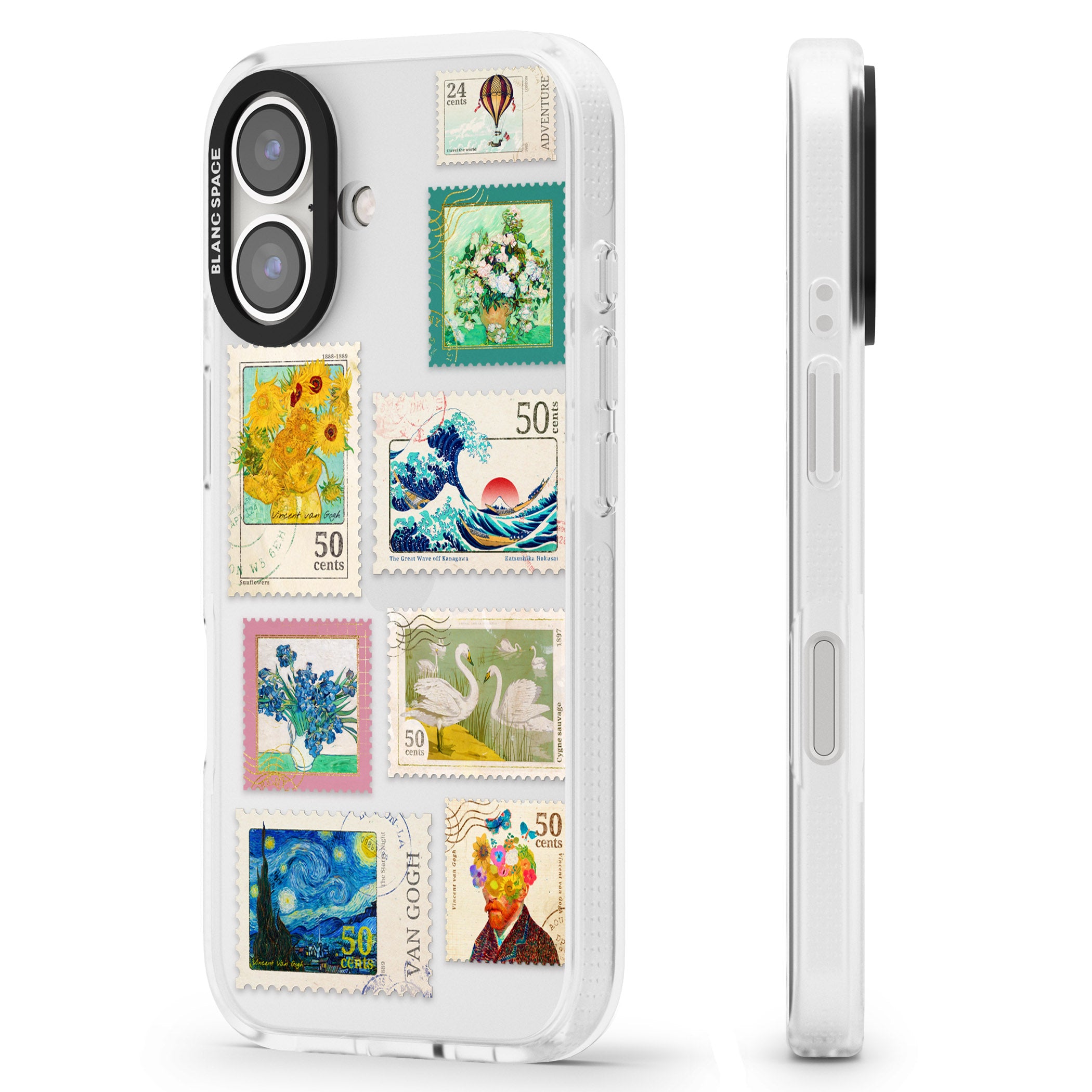 Vintage Art Stamps iPhone 16 / 16 Plus Clear Case Impact Air - Blanc Space