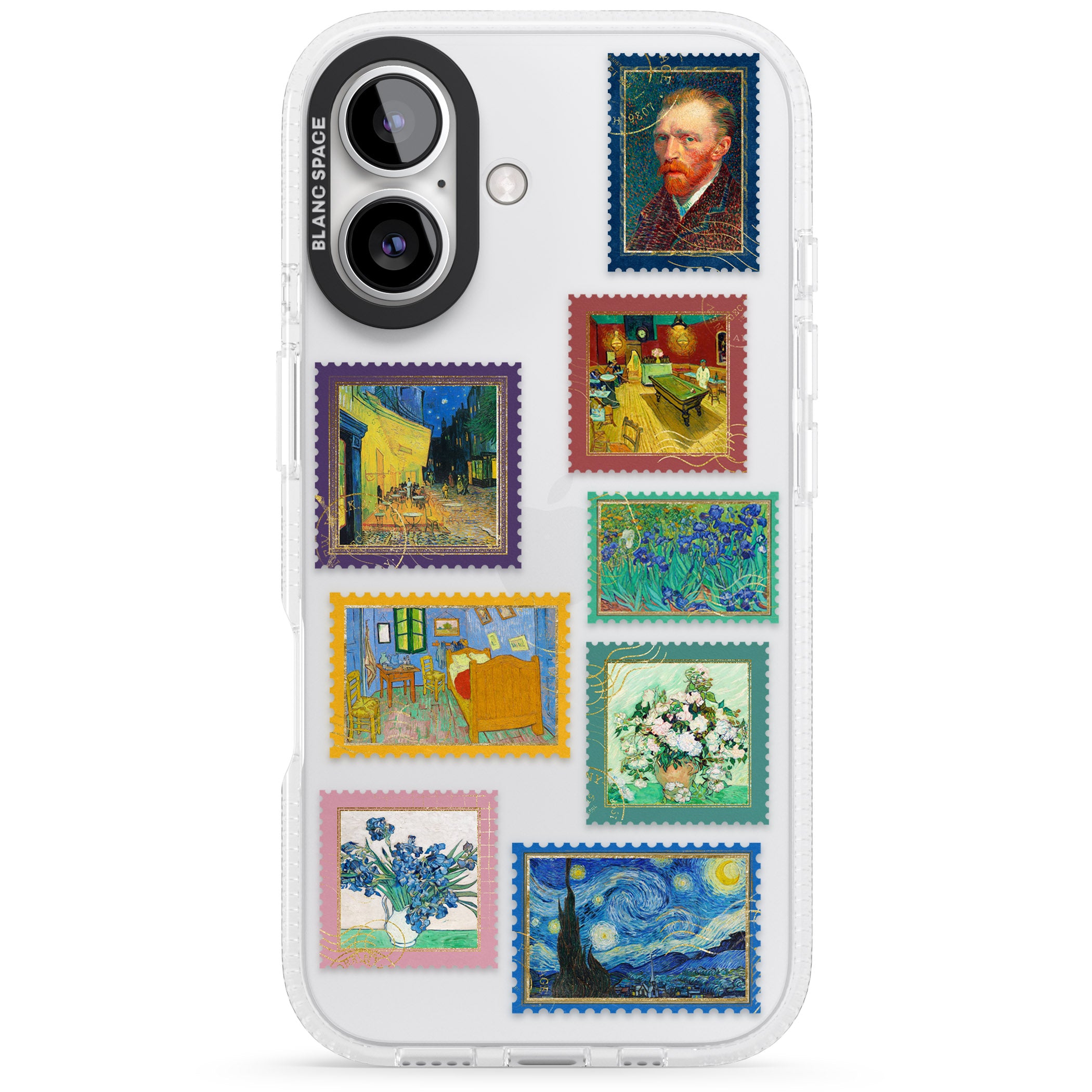 Colourful Vintage Art Stamps iPhone 16 / 16 Plus Clear Case Impact Air - Blanc Space