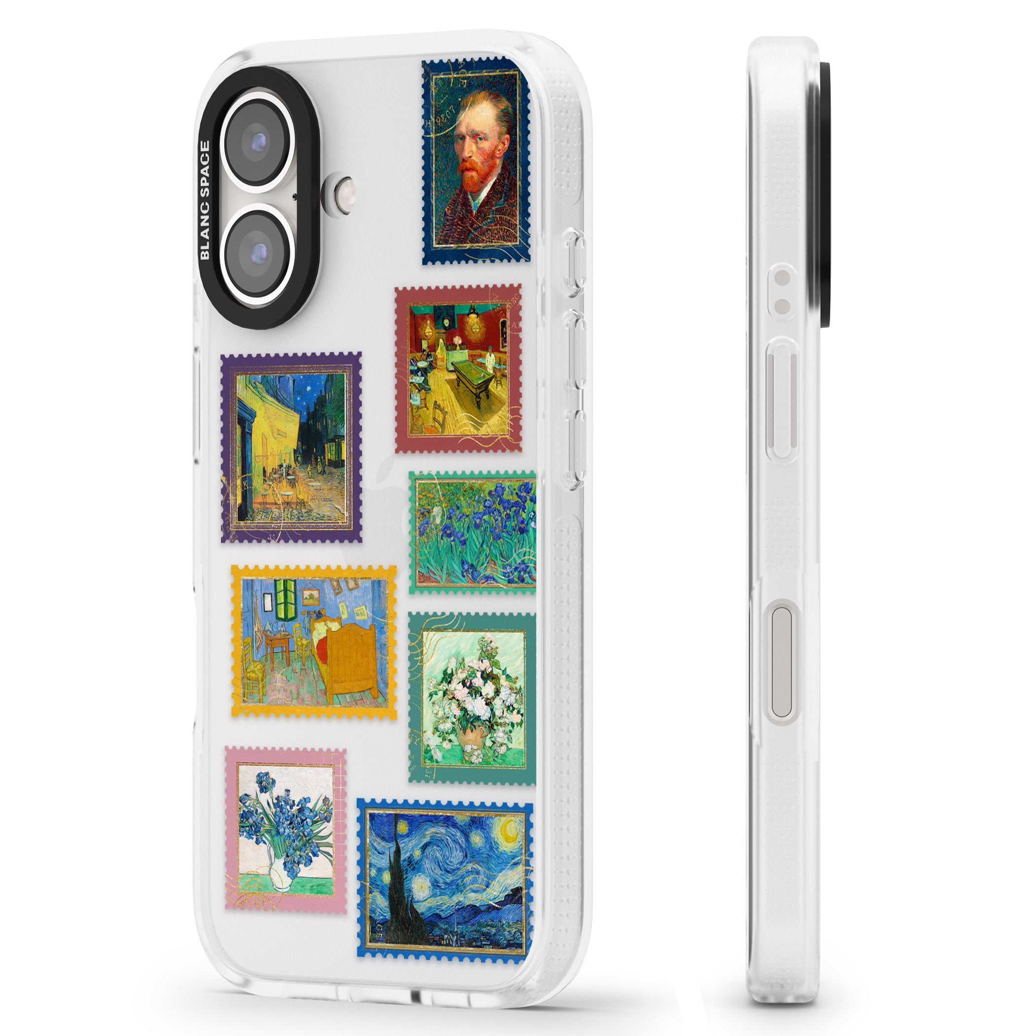 Colourful Vintage Art Stamps iPhone 16 / 16 Plus Clear Case Impact Air - Blanc Space