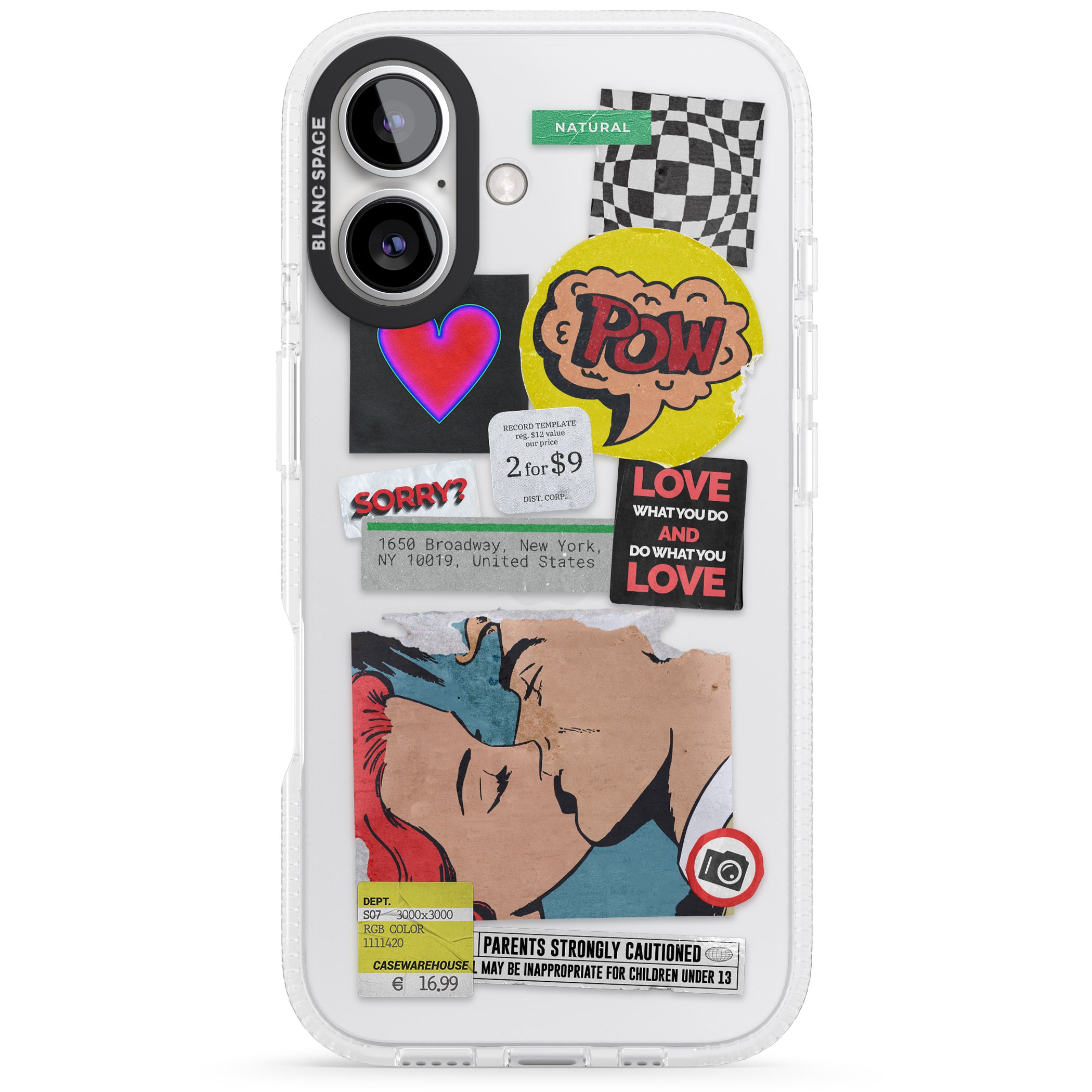 Retro Sticker Mix iPhone 16 / 16 Plus Clear Case Impact Air - Blanc Space