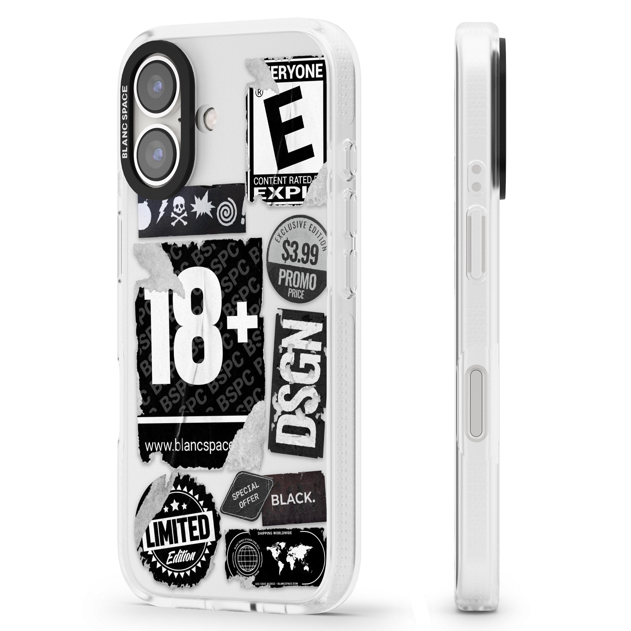 Black Sticker Mix iPhone 16 / 16 Plus Clear Case Impact Air - Blanc Space