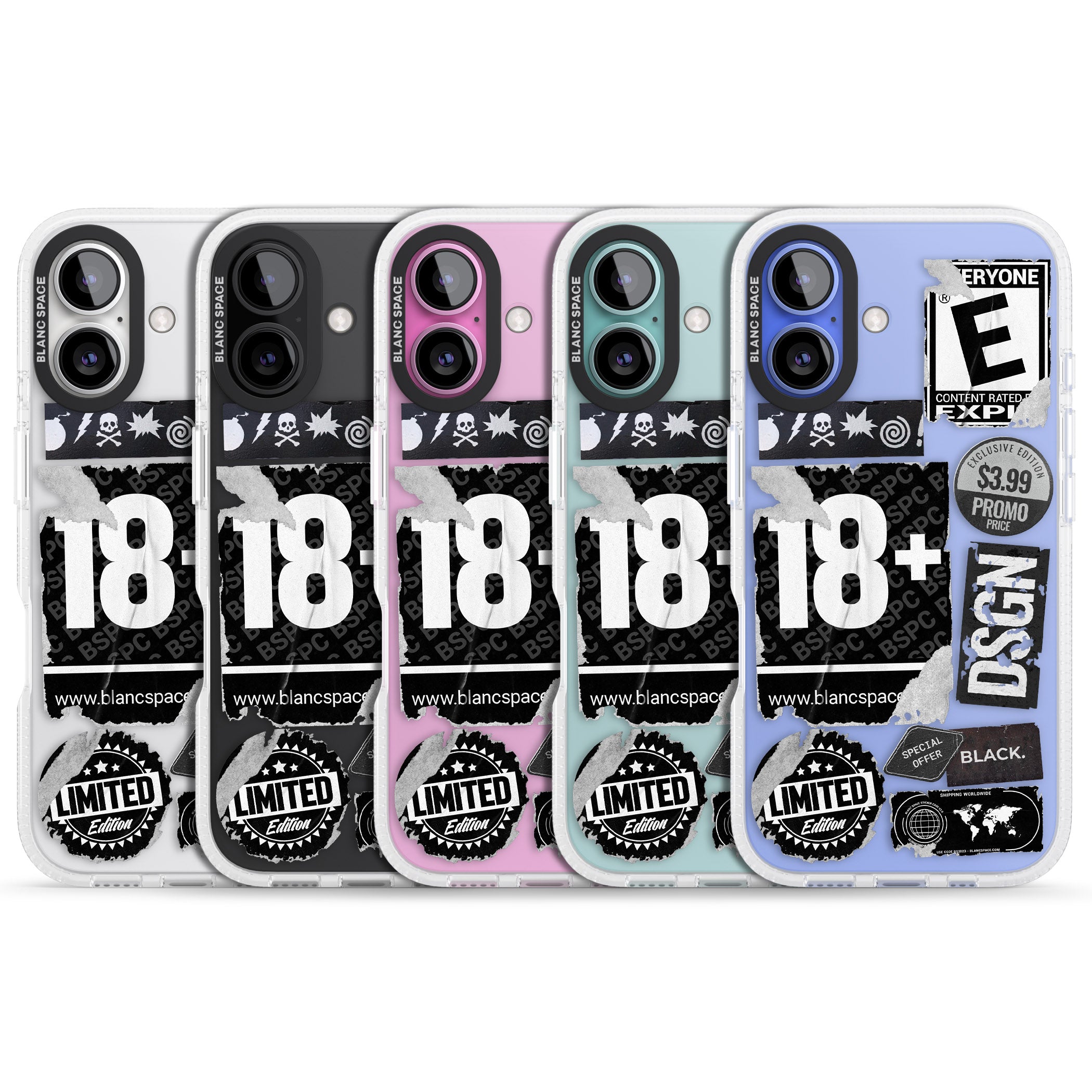 Black Sticker Mix iPhone 16 / 16 Plus Clear Case Impact Air - Blanc Space