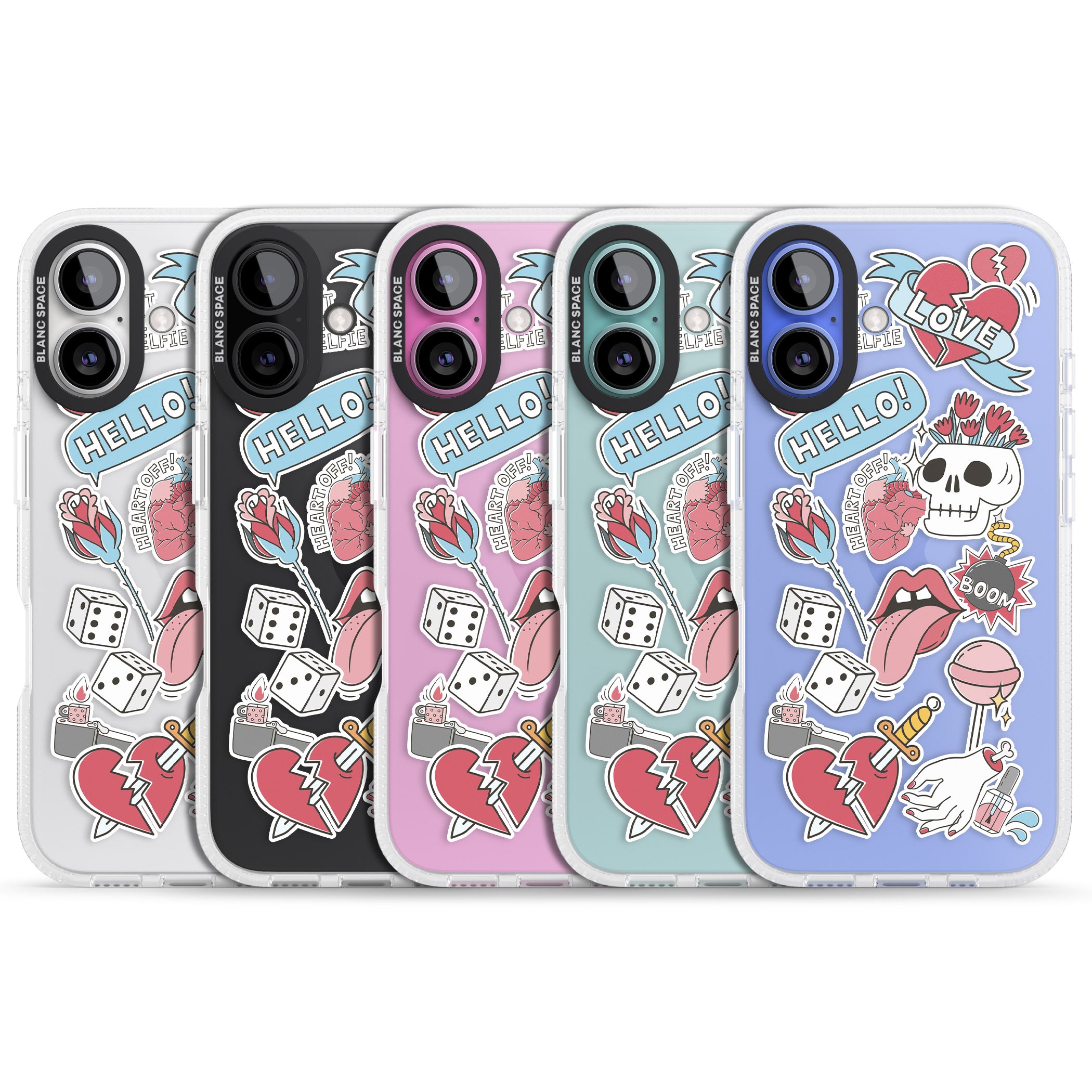 Skull & Flowers Sticker iPhone 16 / 16 Plus Clear Case Impact Air - Blanc Space