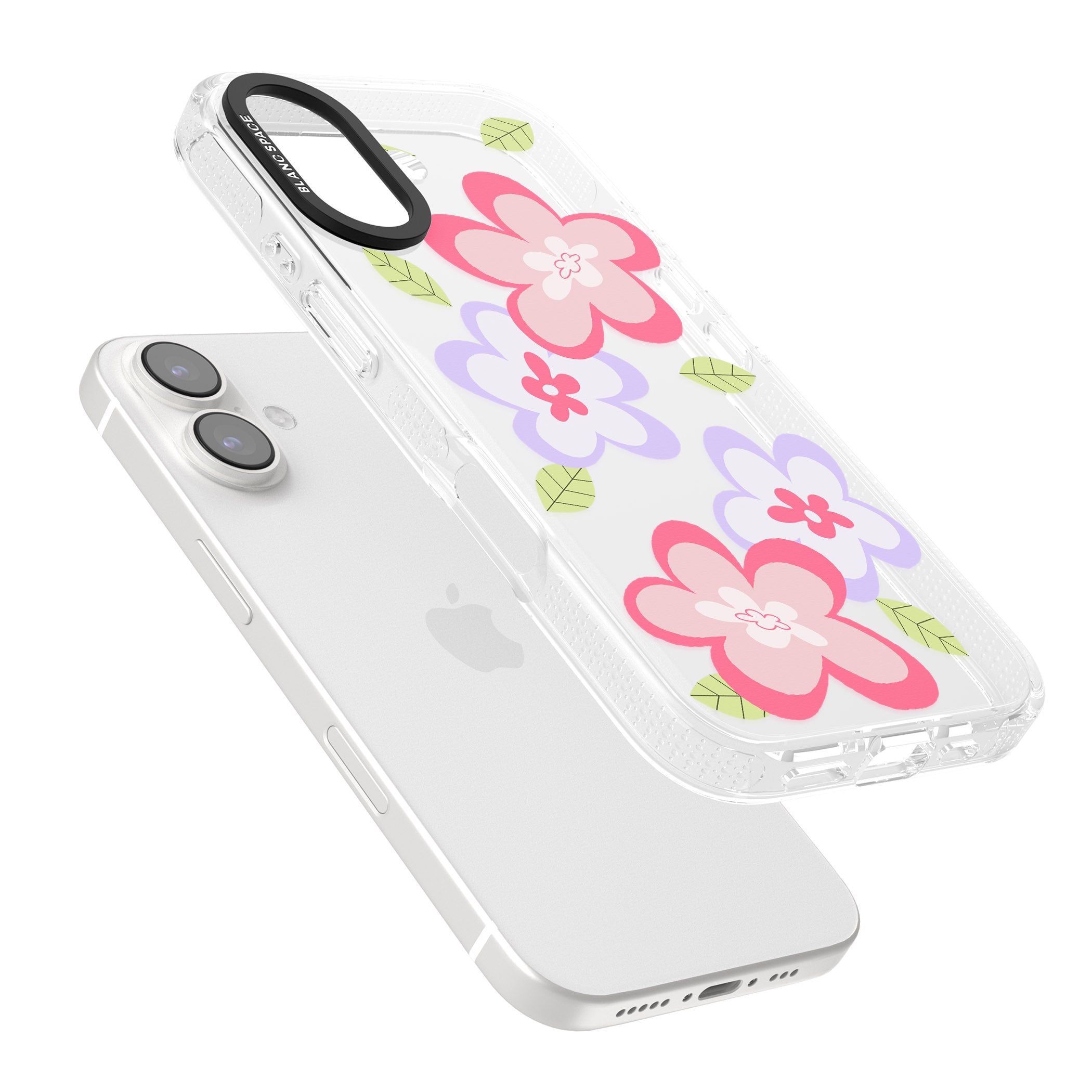 Funky Flowers iPhone 16 / 16 Plus Clear Case Impact Air - Blanc Space