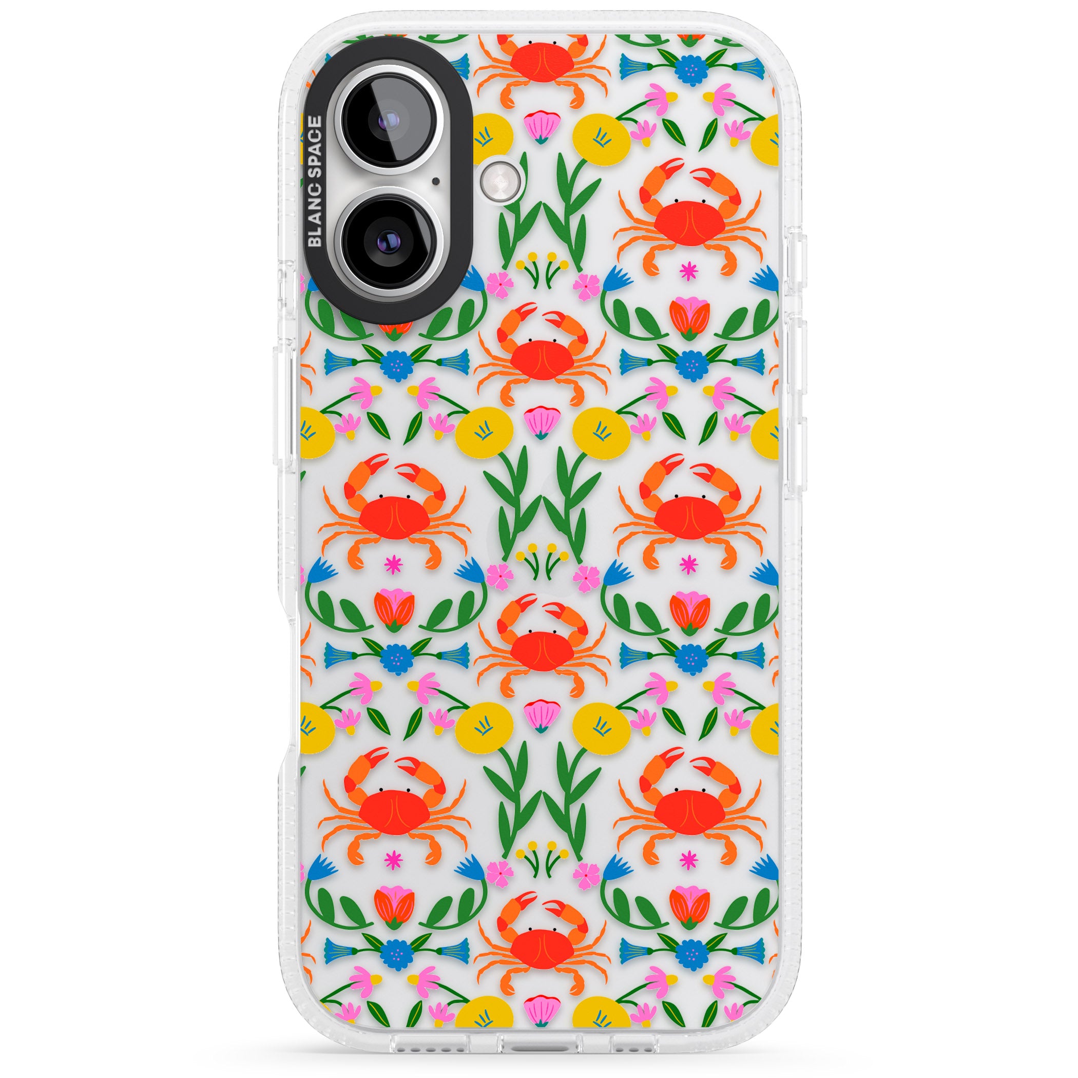 Crabs & Flowers iPhone 16 / 16 Plus Clear Case Impact Air - Blanc Space