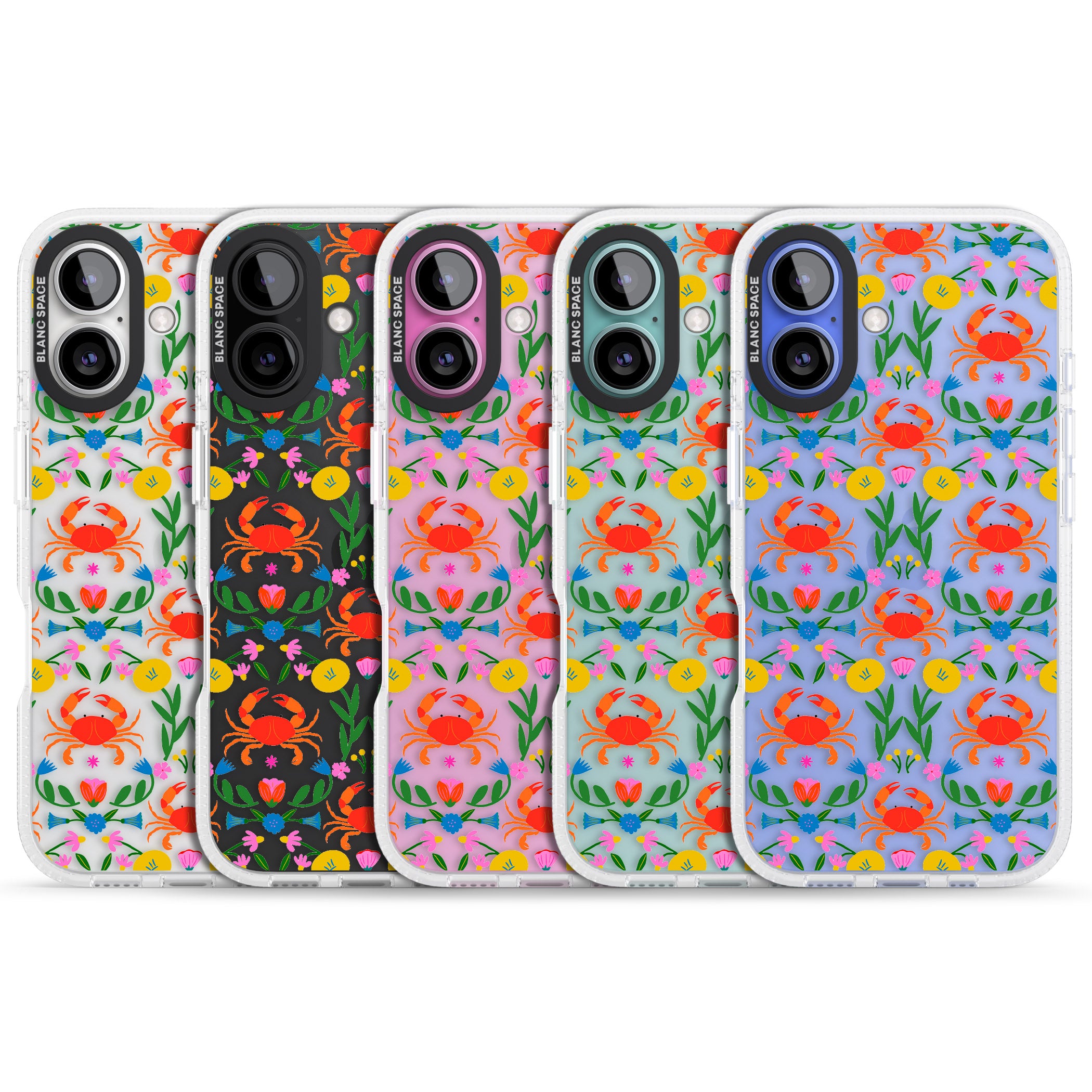 Crabs & Flowers iPhone 16 / 16 Plus Clear Case Impact Air - Blanc Space