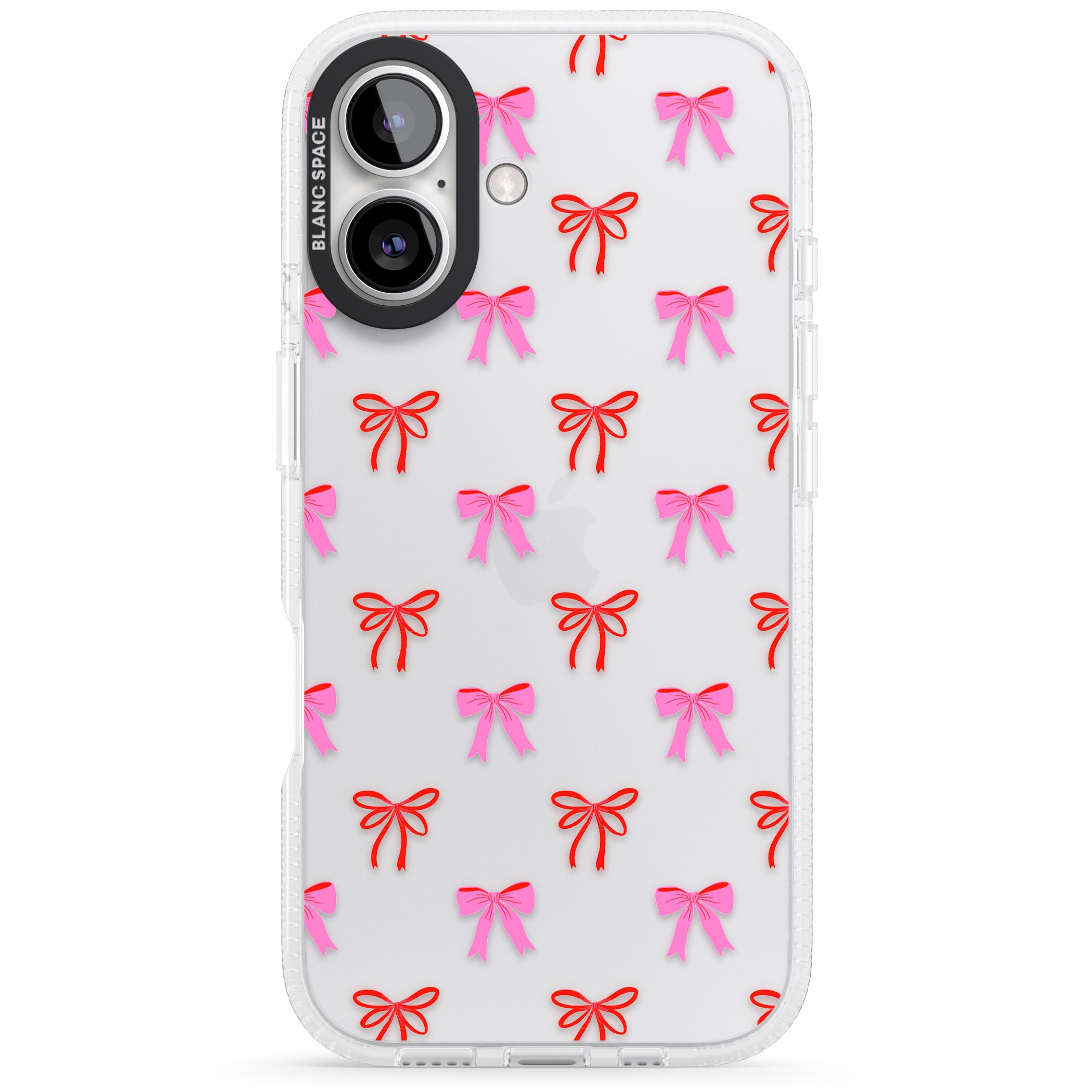 Cute Bow Pattern iPhone 16 / 16 Plus Clear Case Impact Air - Blanc Space