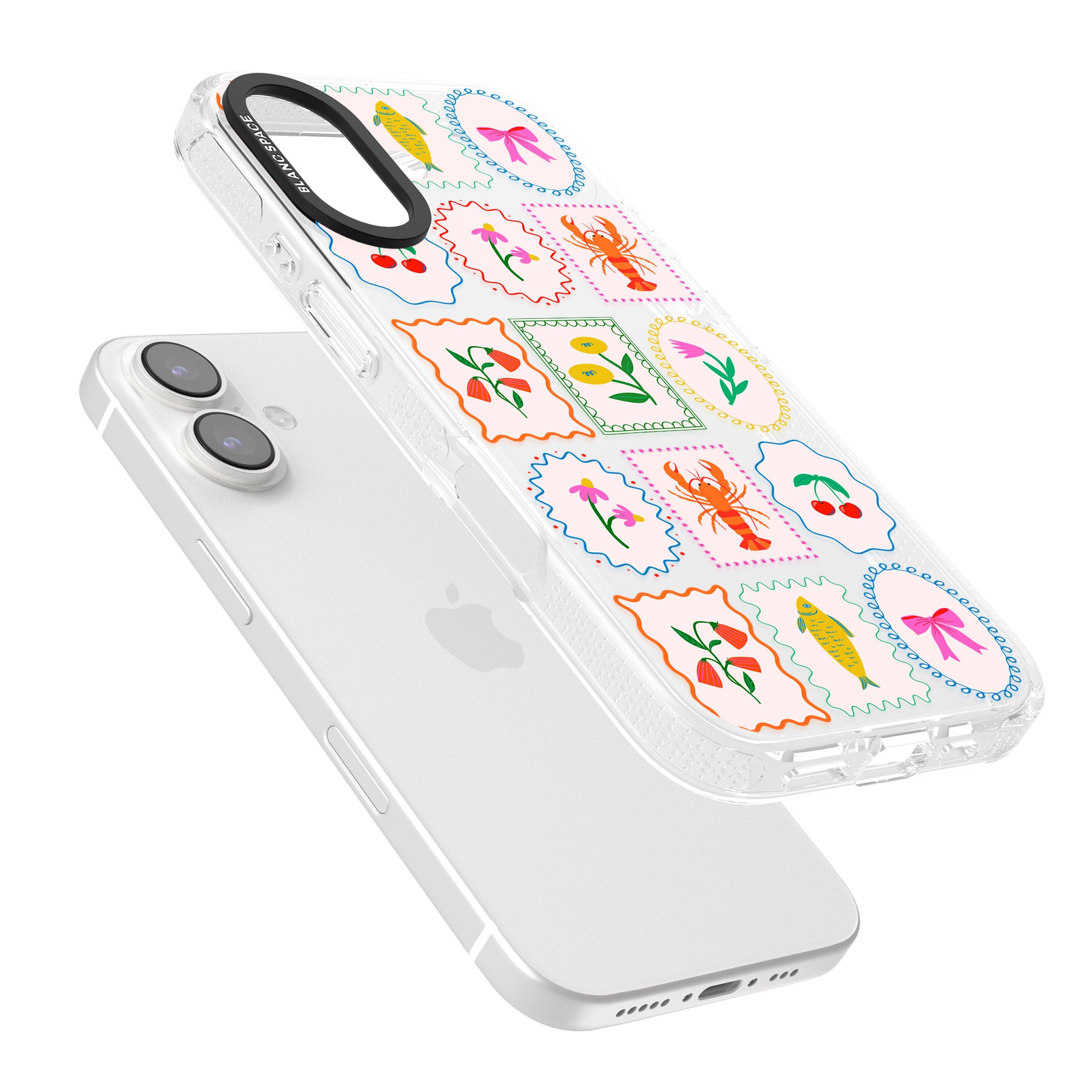 Floral & Seafood Stamps iPhone 16 / 16 Plus Clear Case Impact Air - Blanc Space