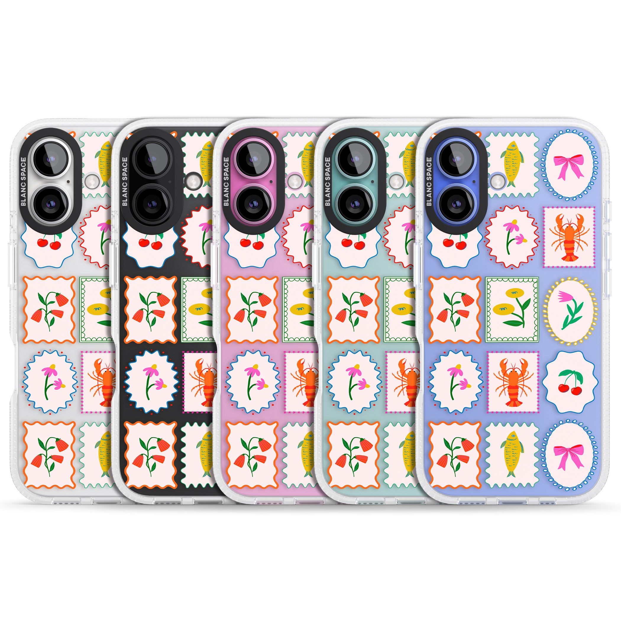 Floral & Seafood Stamps iPhone 16 / 16 Plus Clear Case Impact Air - Blanc Space