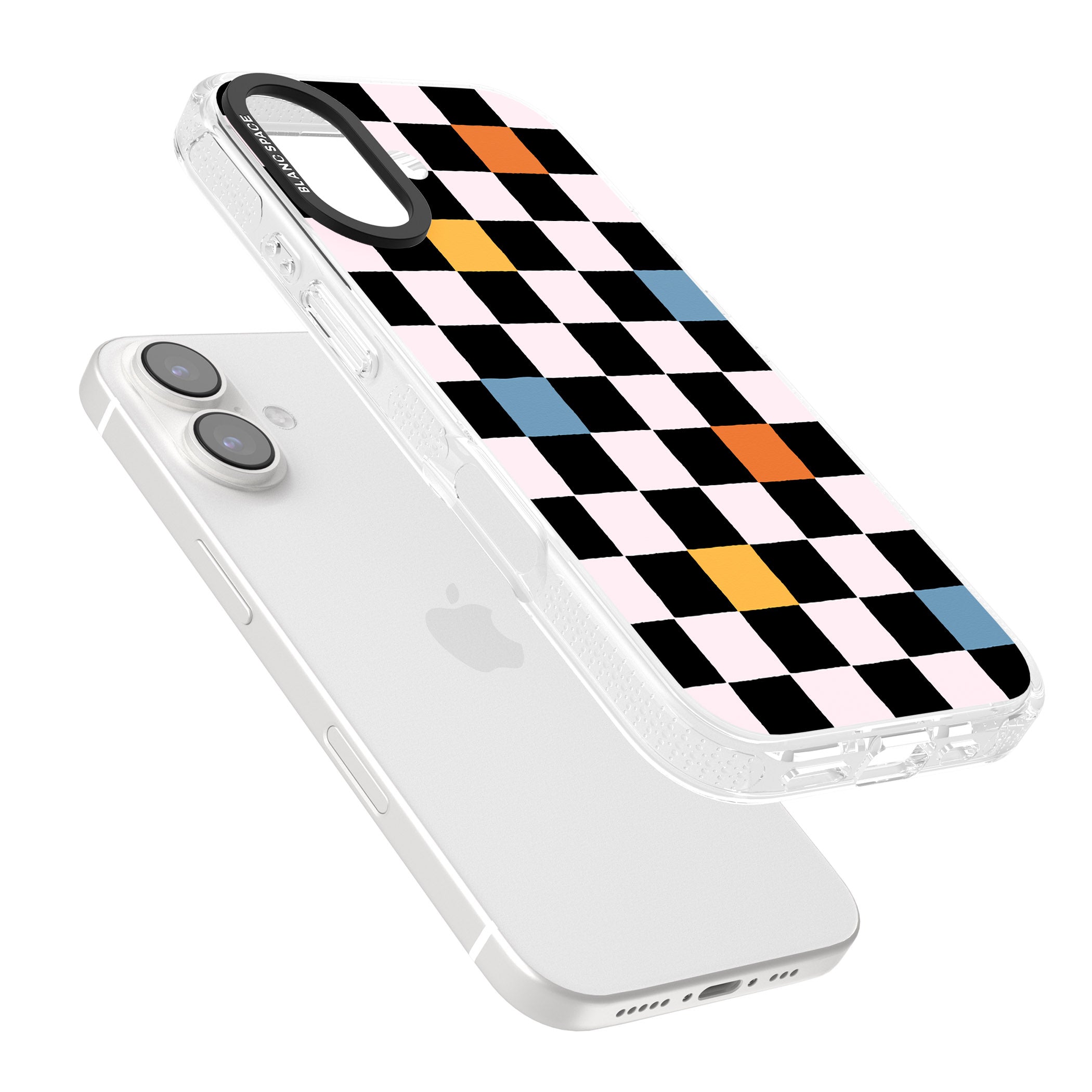 Vibrant Retro Checkered iPhone 16 / 16 Plus Clear Case Impact Air - Blanc Space