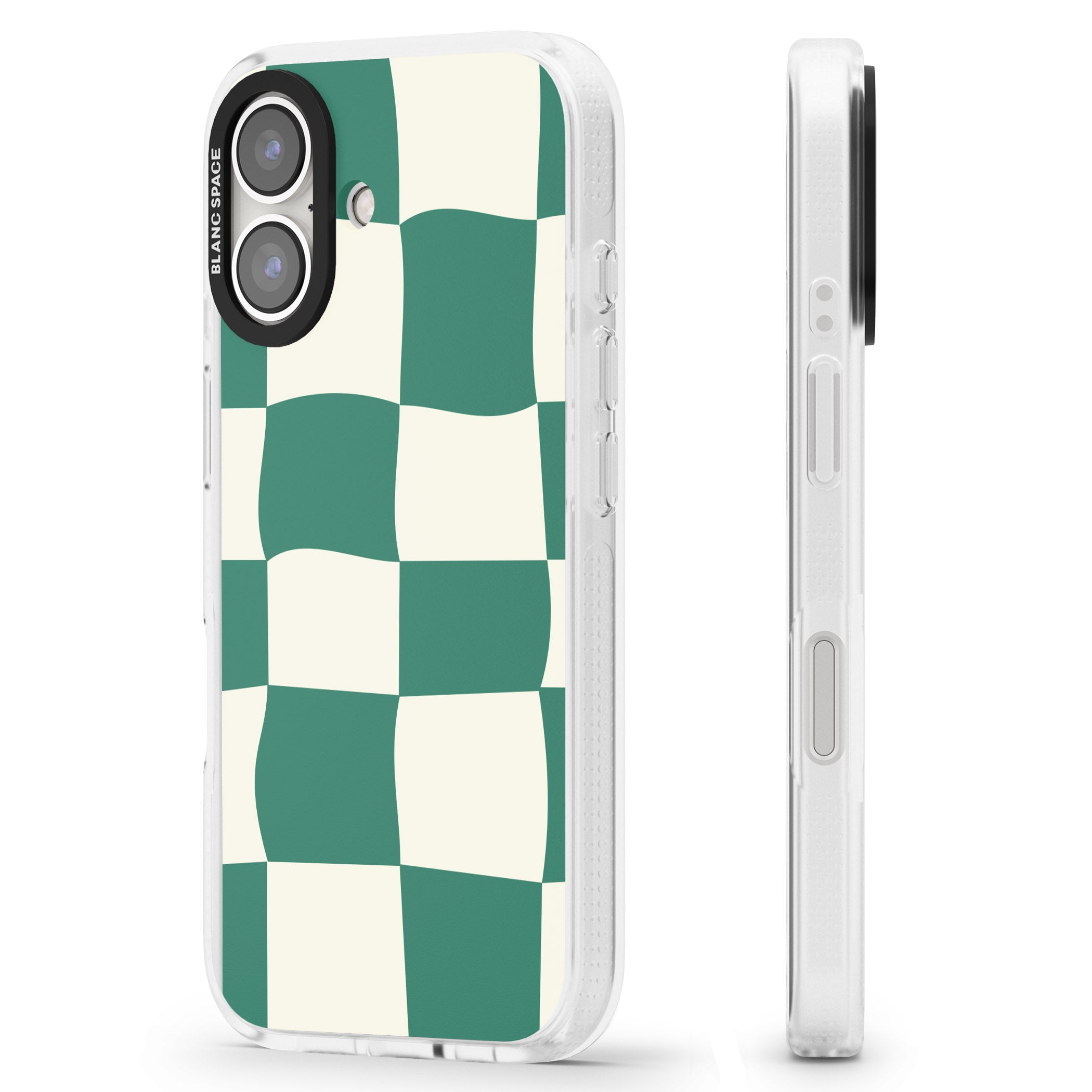 Green & Cream Wavy Check iPhone 16 / 16 Plus Clear Case Impact Air - Blanc Space