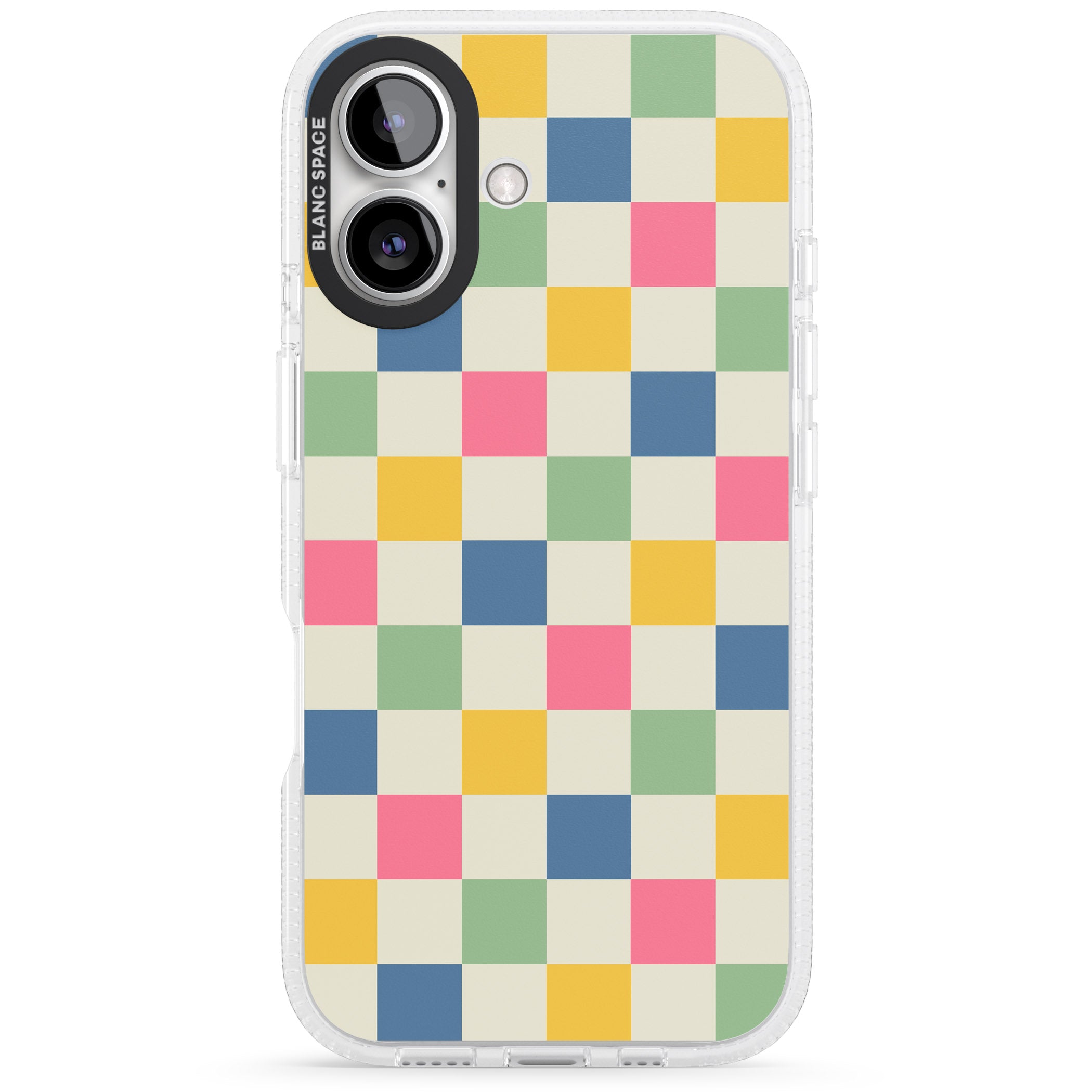 Pastel Multicolor Checkered iPhone 16 / 16 Plus Clear Case Impact Air - Blanc Space