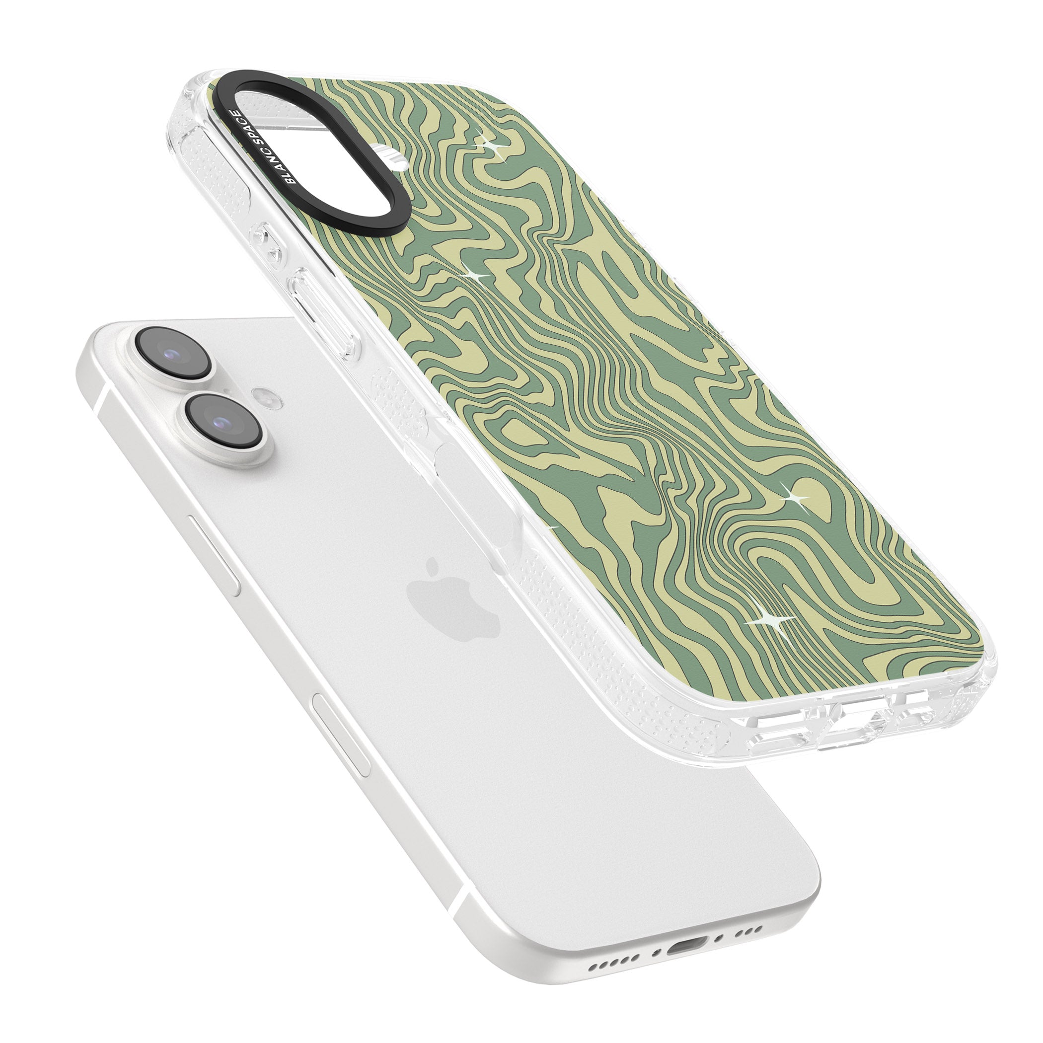 Green Abstract Wave iPhone 16 / 16 Plus Clear Case Impact Air - Blanc Space