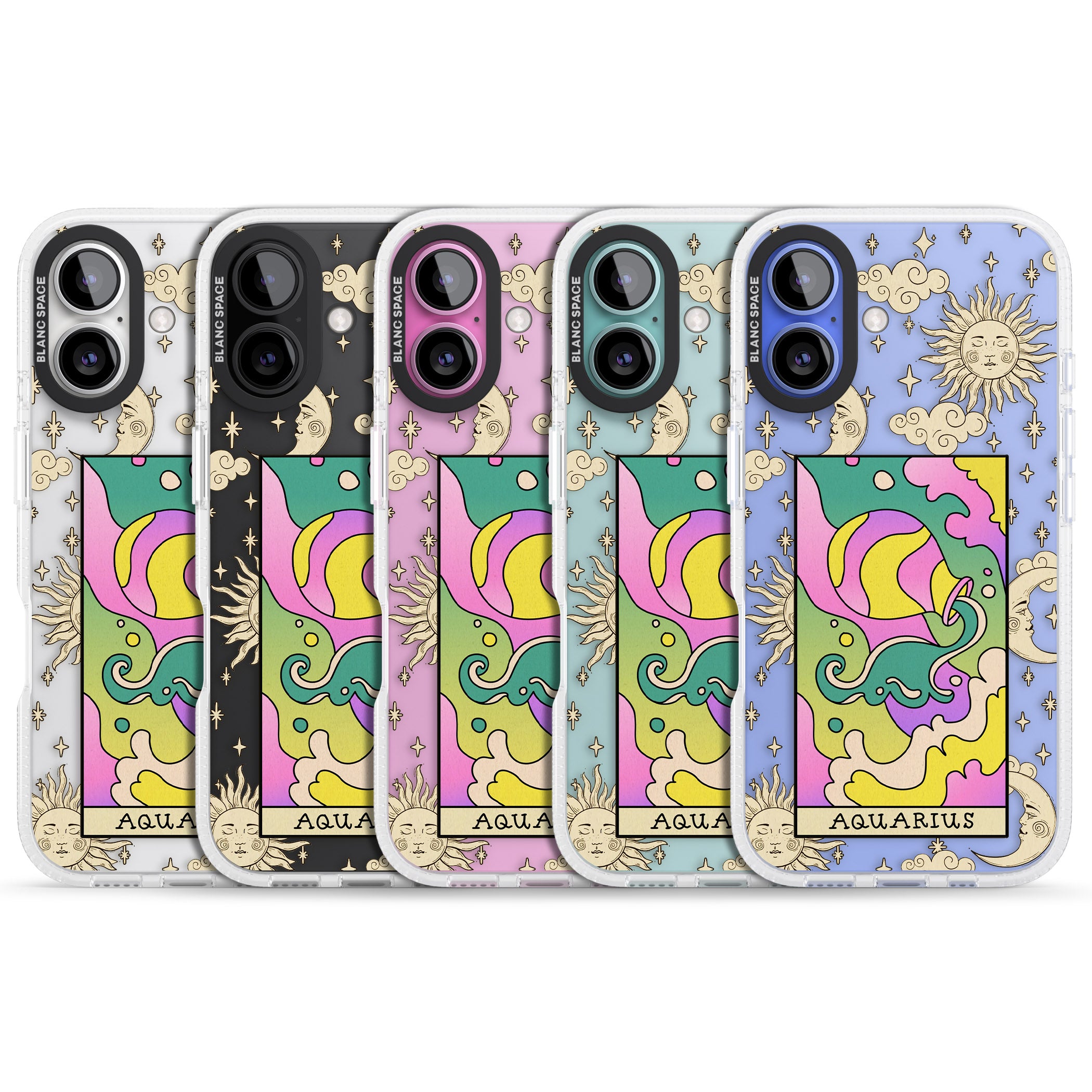 Celestial Zodiac - Aquarius iPhone 16 / 16 Plus Clear Case Impact Air - Blanc Space