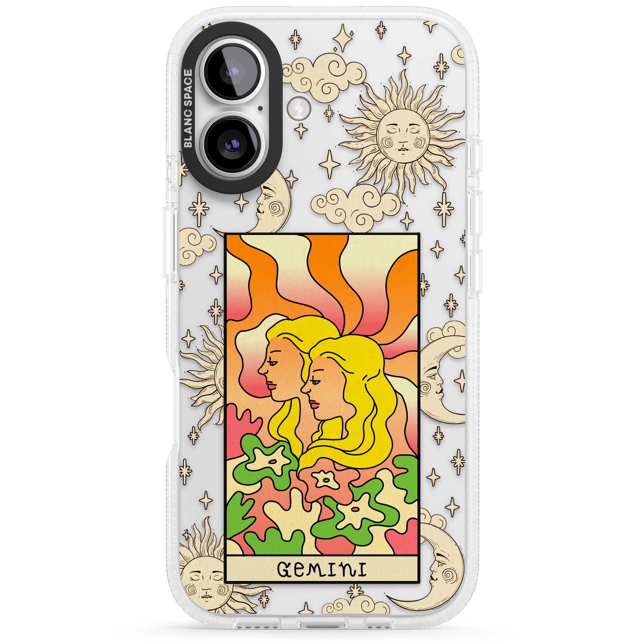 Celestial Zodiac - Gemini iPhone 16 / 16 Plus Clear Case Impact Air - Blanc Space