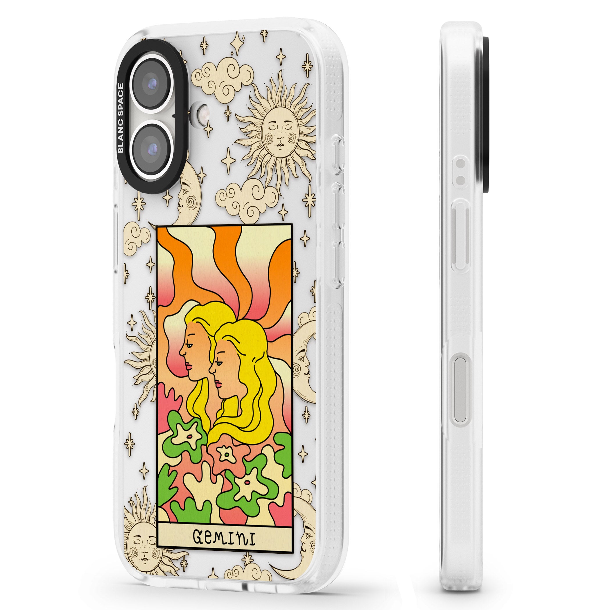 Celestial Zodiac - Gemini iPhone 16 / 16 Plus Clear Case Impact Air - Blanc Space
