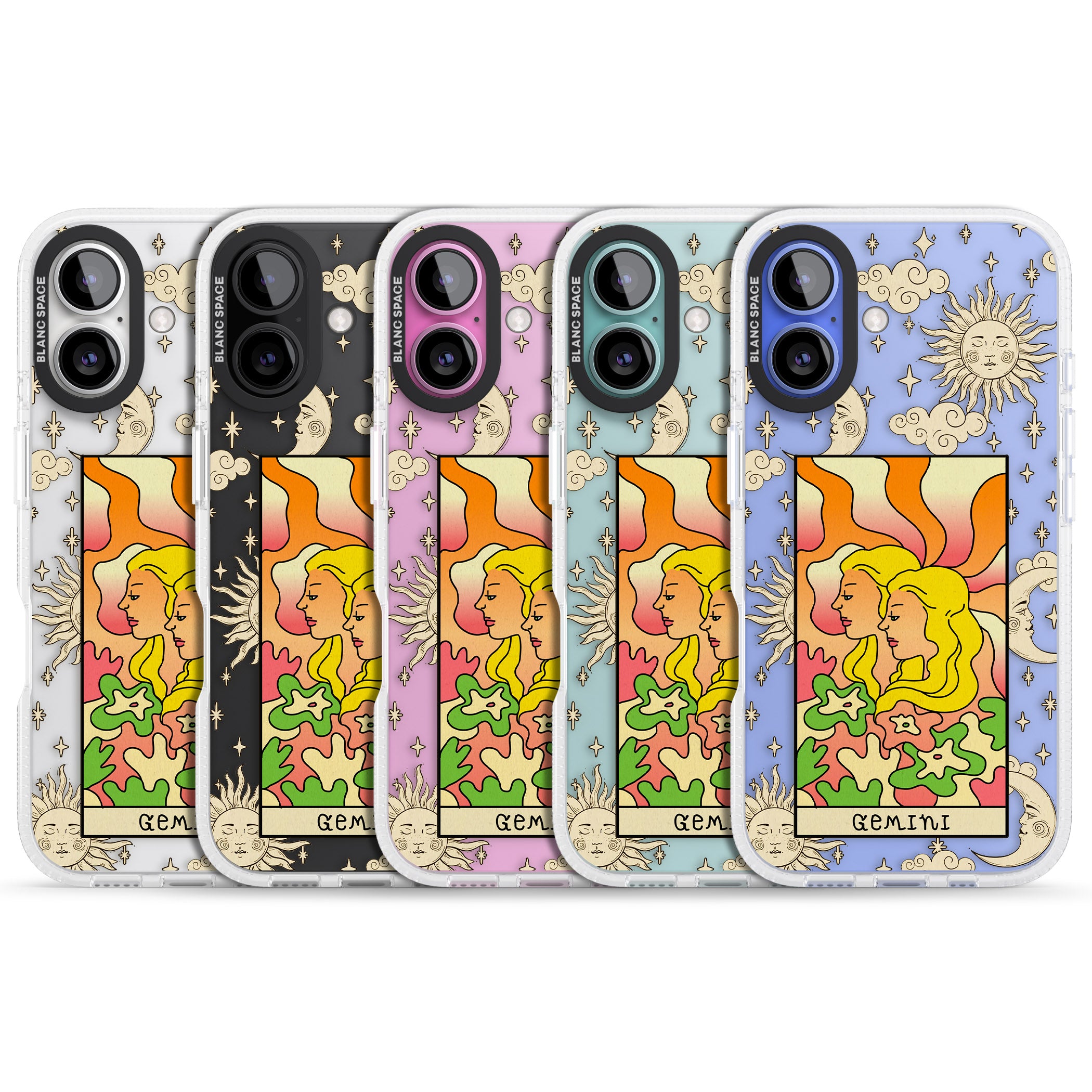 Celestial Zodiac - Gemini iPhone 16 / 16 Plus Clear Case Impact Air - Blanc Space