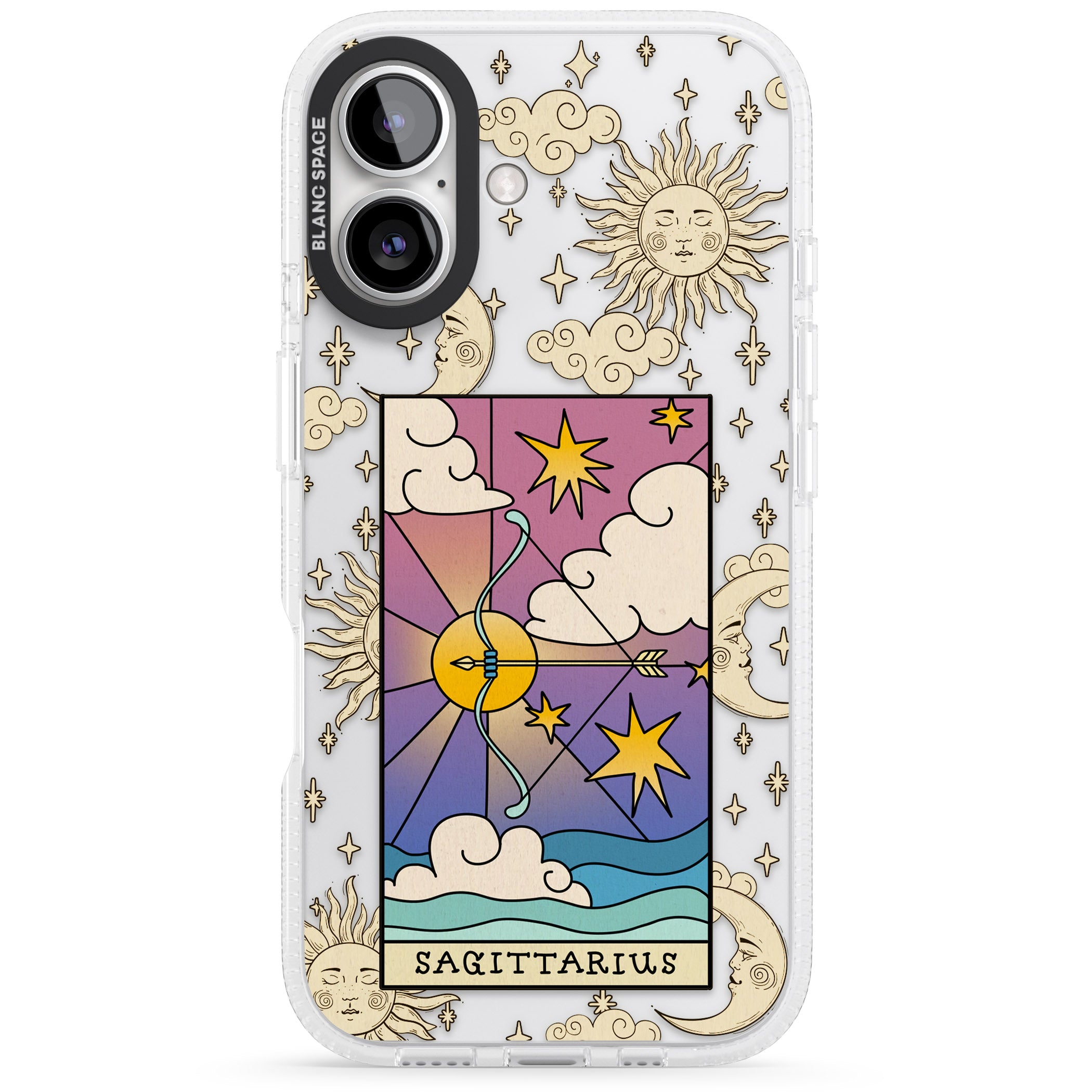 Celestial Zodiac - Sagittarius iPhone 16 / 16 Plus Clear Case Impact Air - Blanc Space