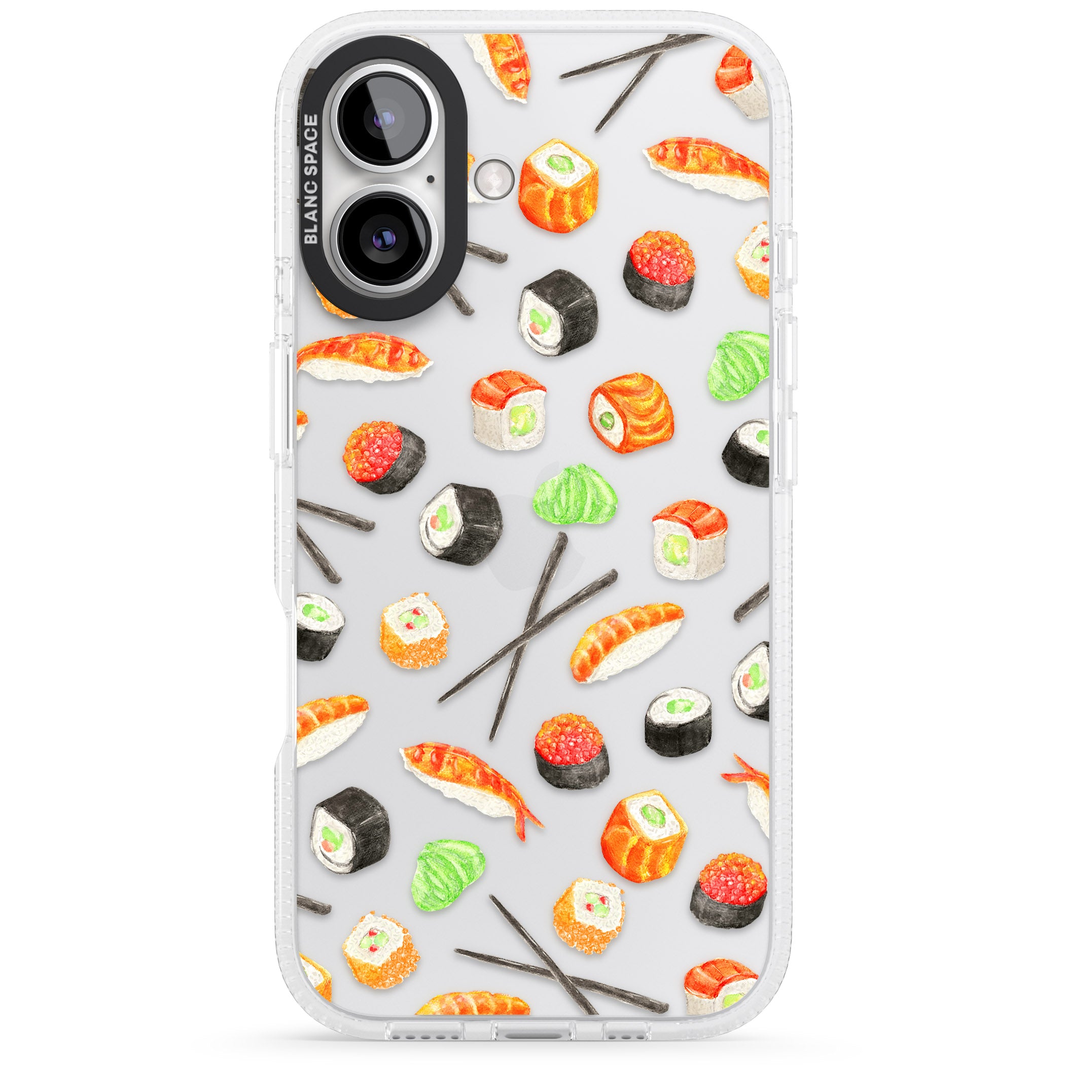 Sushi & Chopsticks Watercolour Pattern iPhone 16 / 16 Plus Clear Case Impact Air - Blanc Space