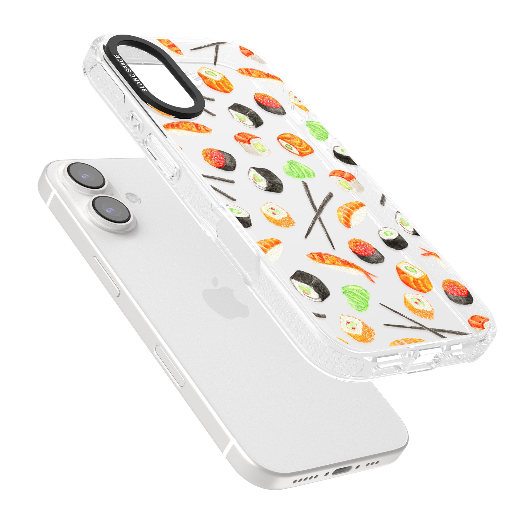 Sushi & Chopsticks Watercolour Pattern iPhone 16 / 16 Plus Clear Case Impact Air - Blanc Space