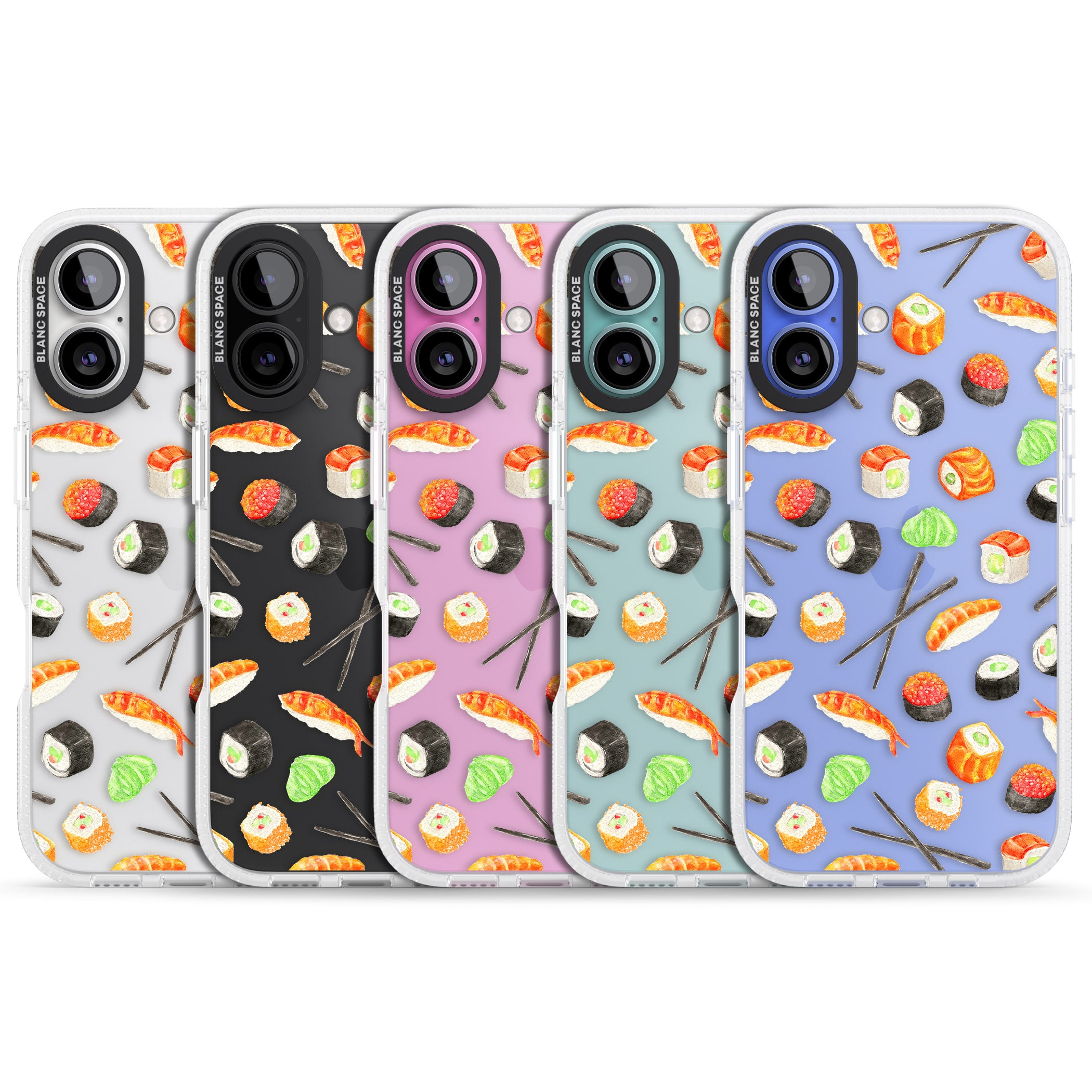 Sushi & Chopsticks Watercolour Pattern iPhone 16 / 16 Plus Clear Case Impact Air - Blanc Space