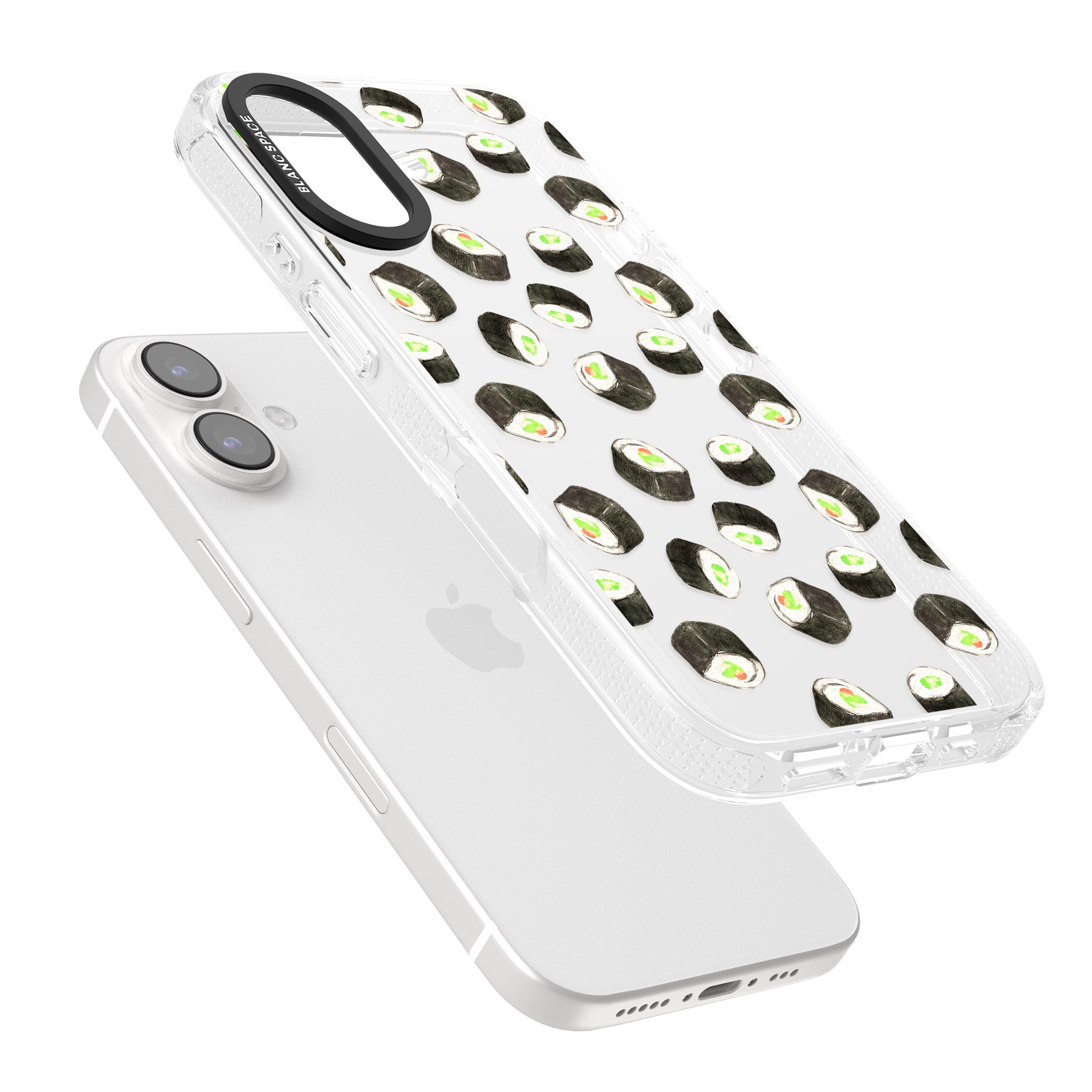 Maki Rolls Sushi Pattern iPhone 16 / 16 Plus Clear Case Impact Air - Blanc Space
