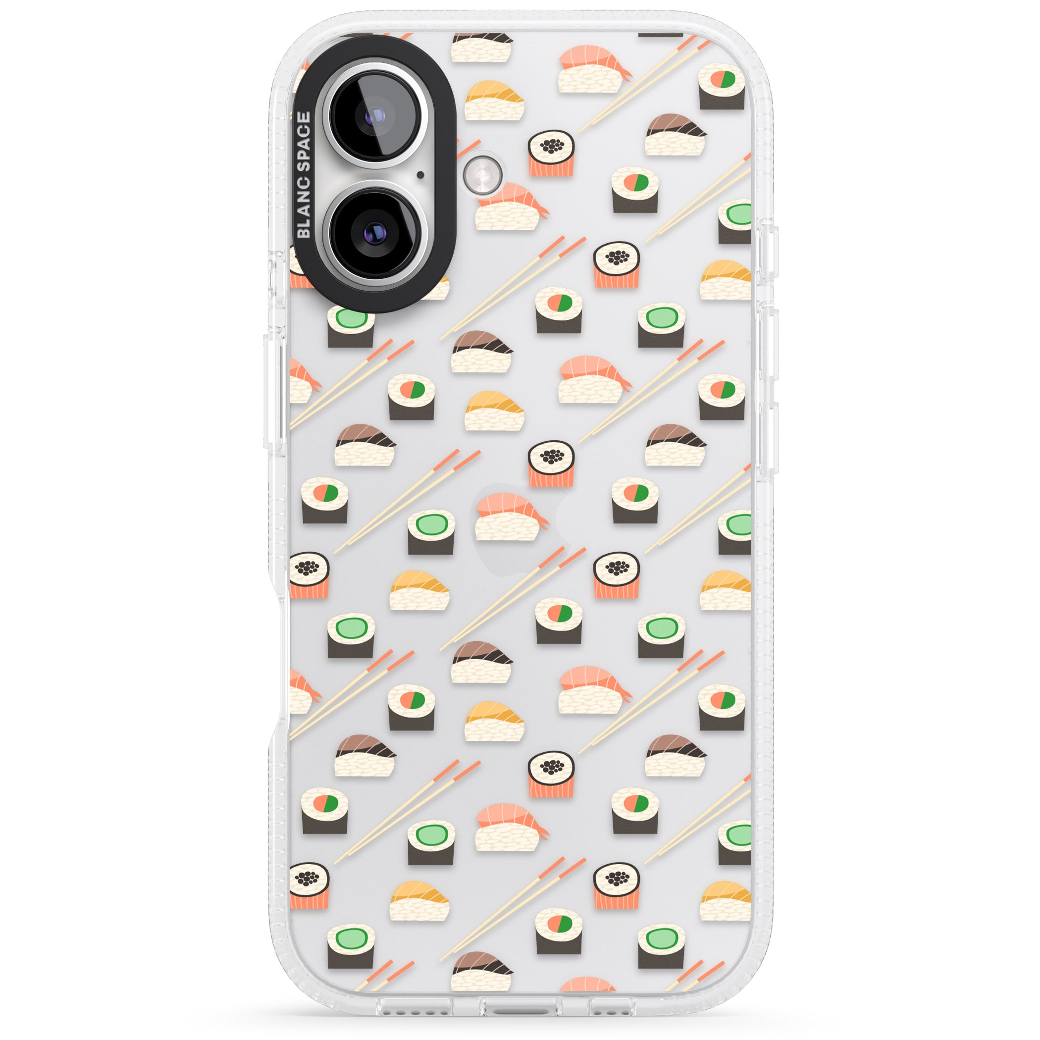 Sushi & Chopsticks Pattern iPhone 16 / 16 Plus Clear Case Impact Air - Blanc Space
