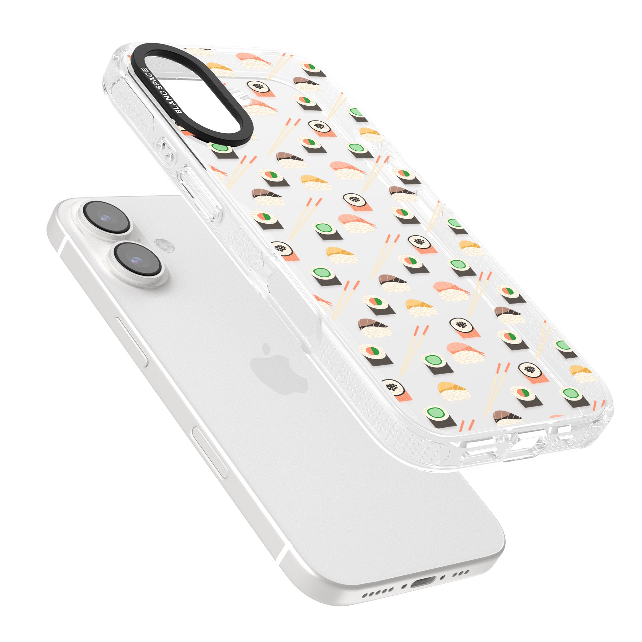 Sushi & Chopsticks Pattern iPhone 16 / 16 Plus Clear Case Impact Air - Blanc Space