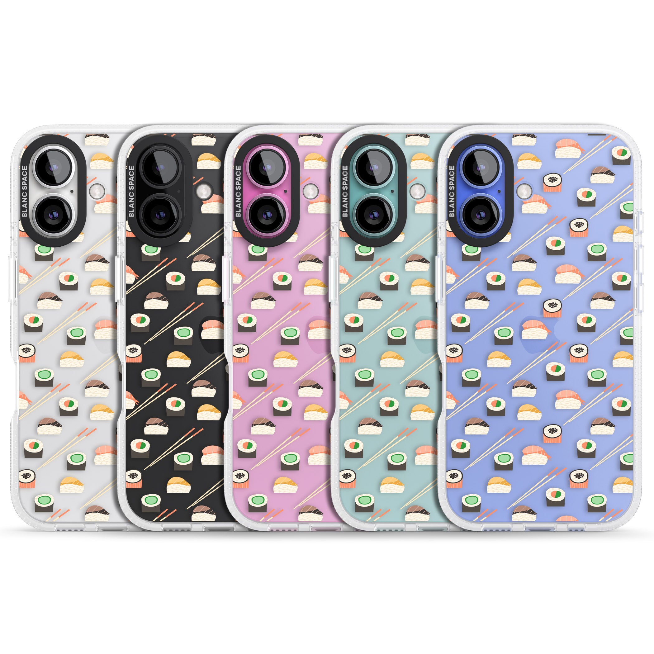 Sushi & Chopsticks Pattern iPhone 16 / 16 Plus Clear Case Impact Air - Blanc Space
