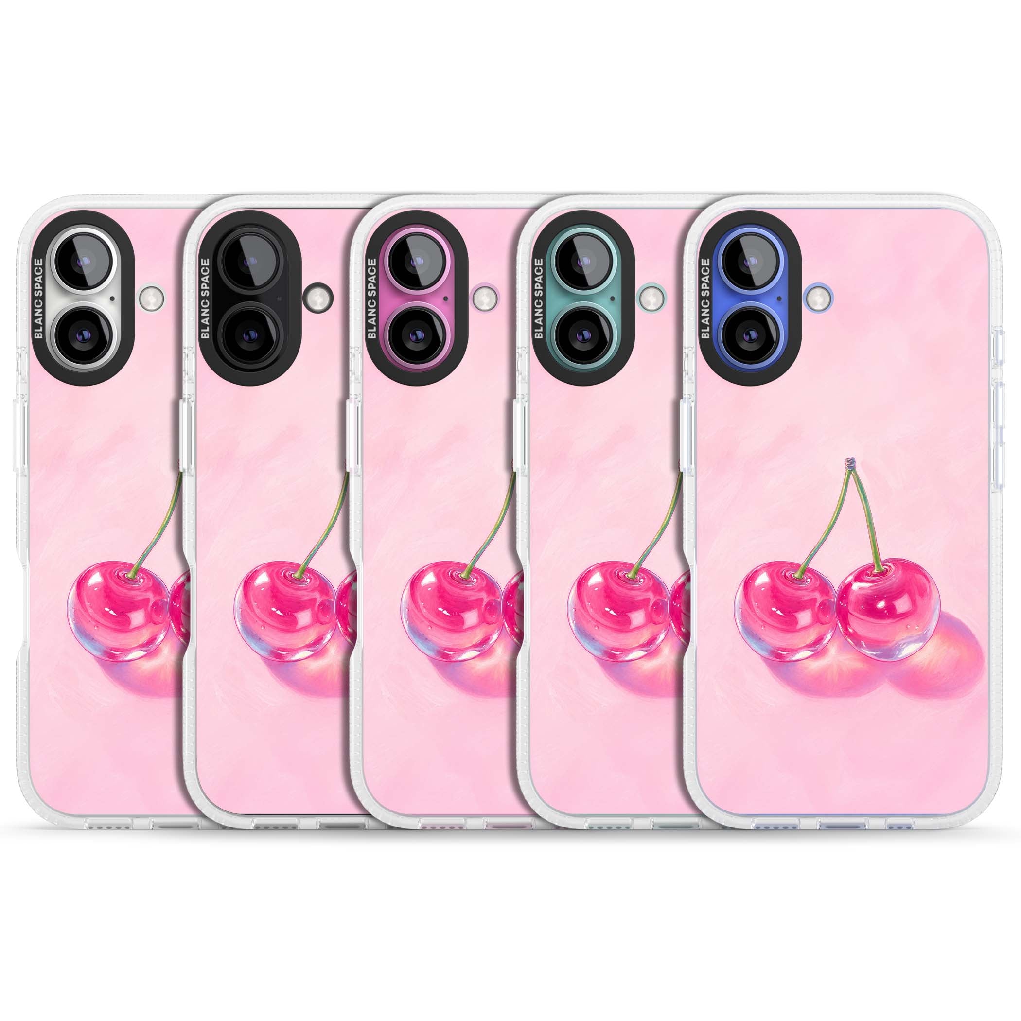Pink Glass Cherry coquette iPhone case featuring two glossy painted cherries on a soft pink background | Clear Case Impact Air case for iPhone 16, iPhone 16 Plus