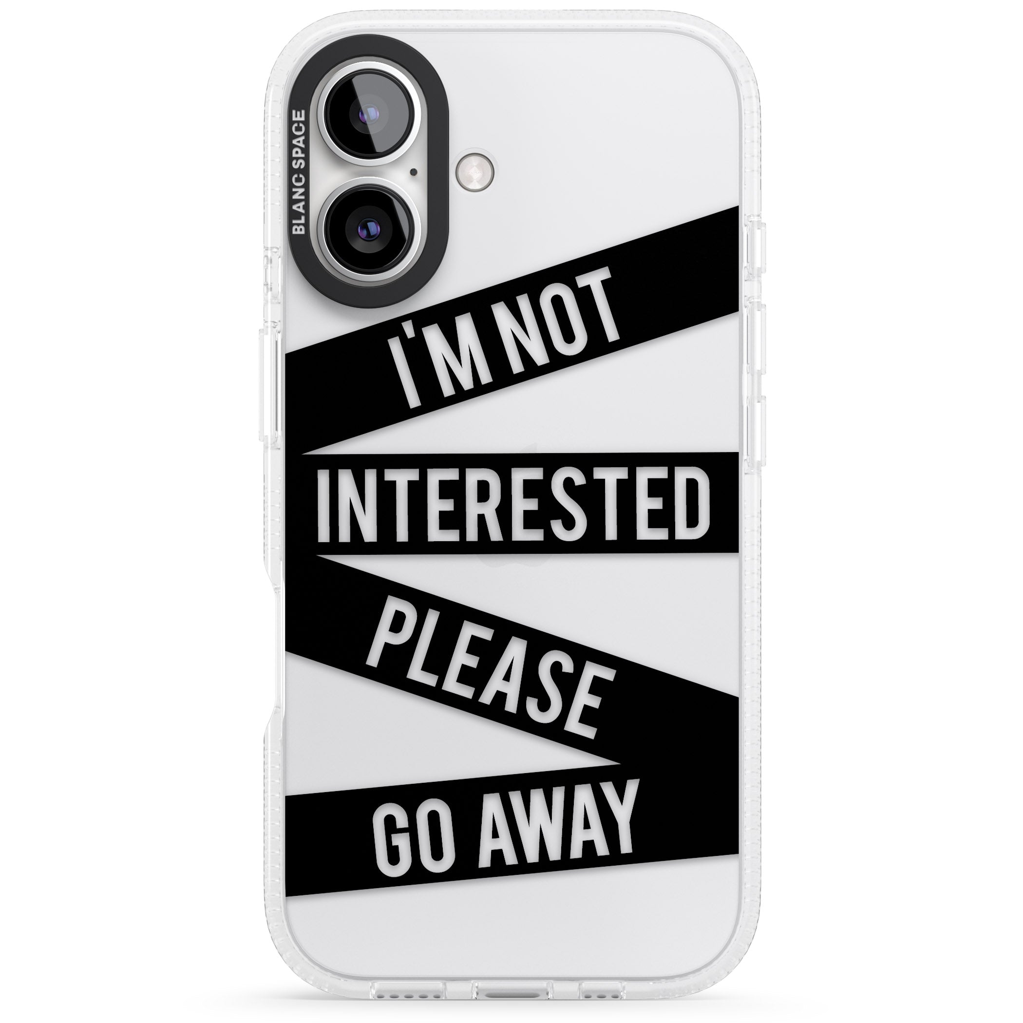Black Stripes I'm Not Interested iPhone 16 / 16 Plus Clear Case Impact Air - Blanc Space