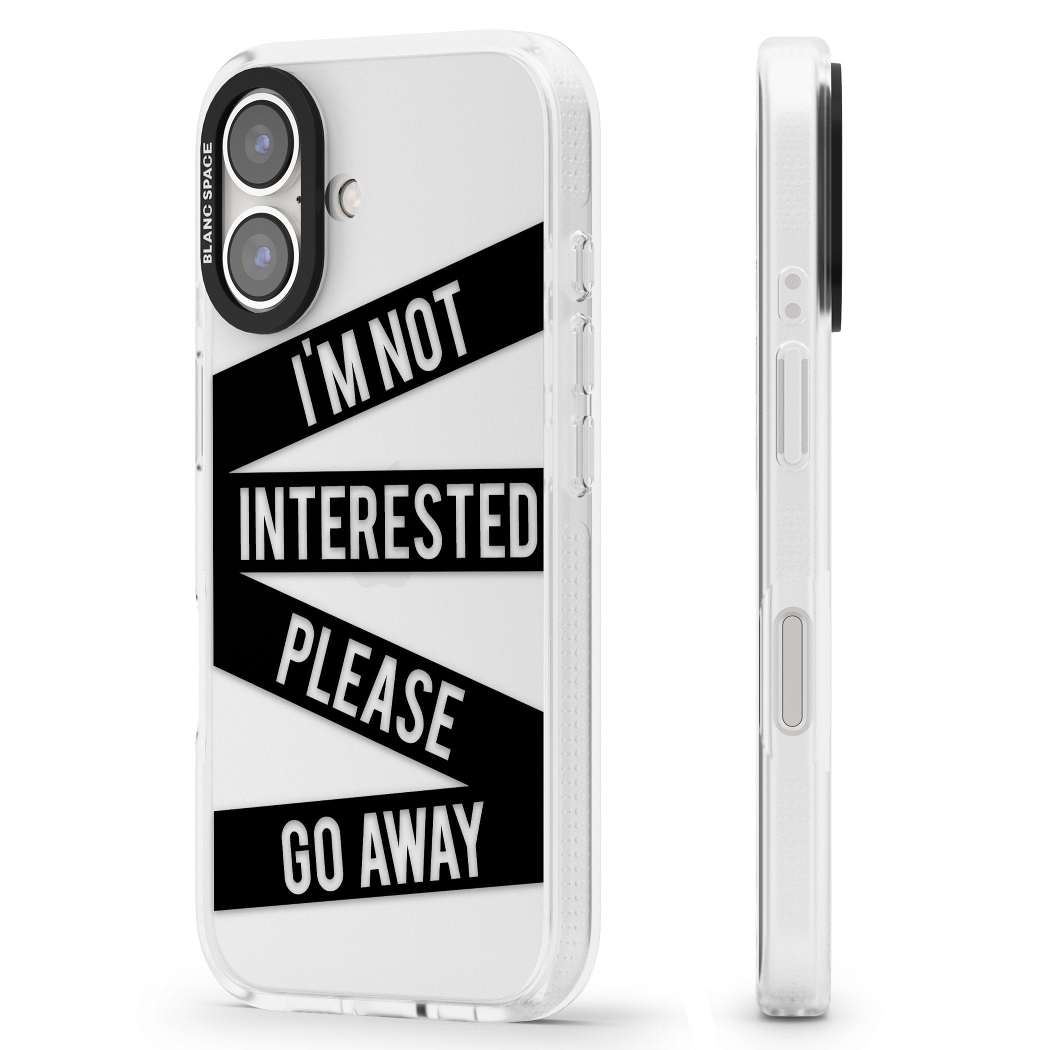 Black Stripes I'm Not Interested iPhone 16 / 16 Plus Clear Case Impact Air - Blanc Space
