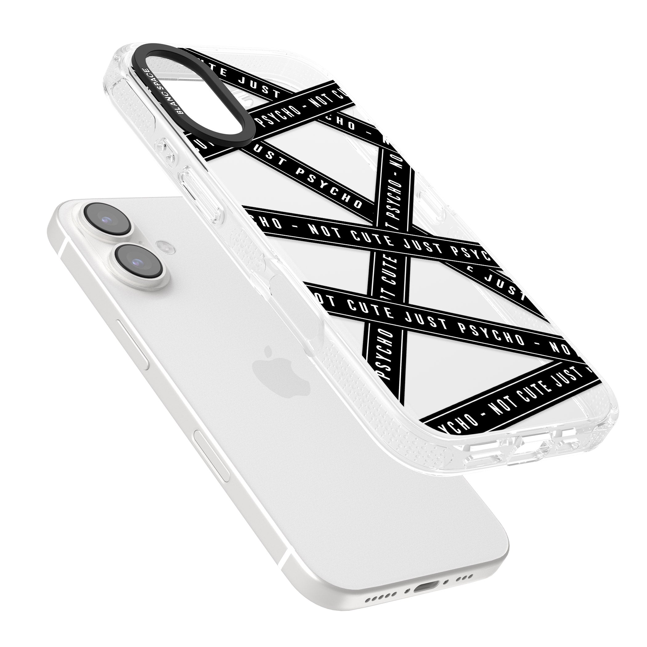 Caution Tape (Clear) Not Cute Just Psycho iPhone 16 / 16 Plus Clear Case Impact Air - Blanc Space